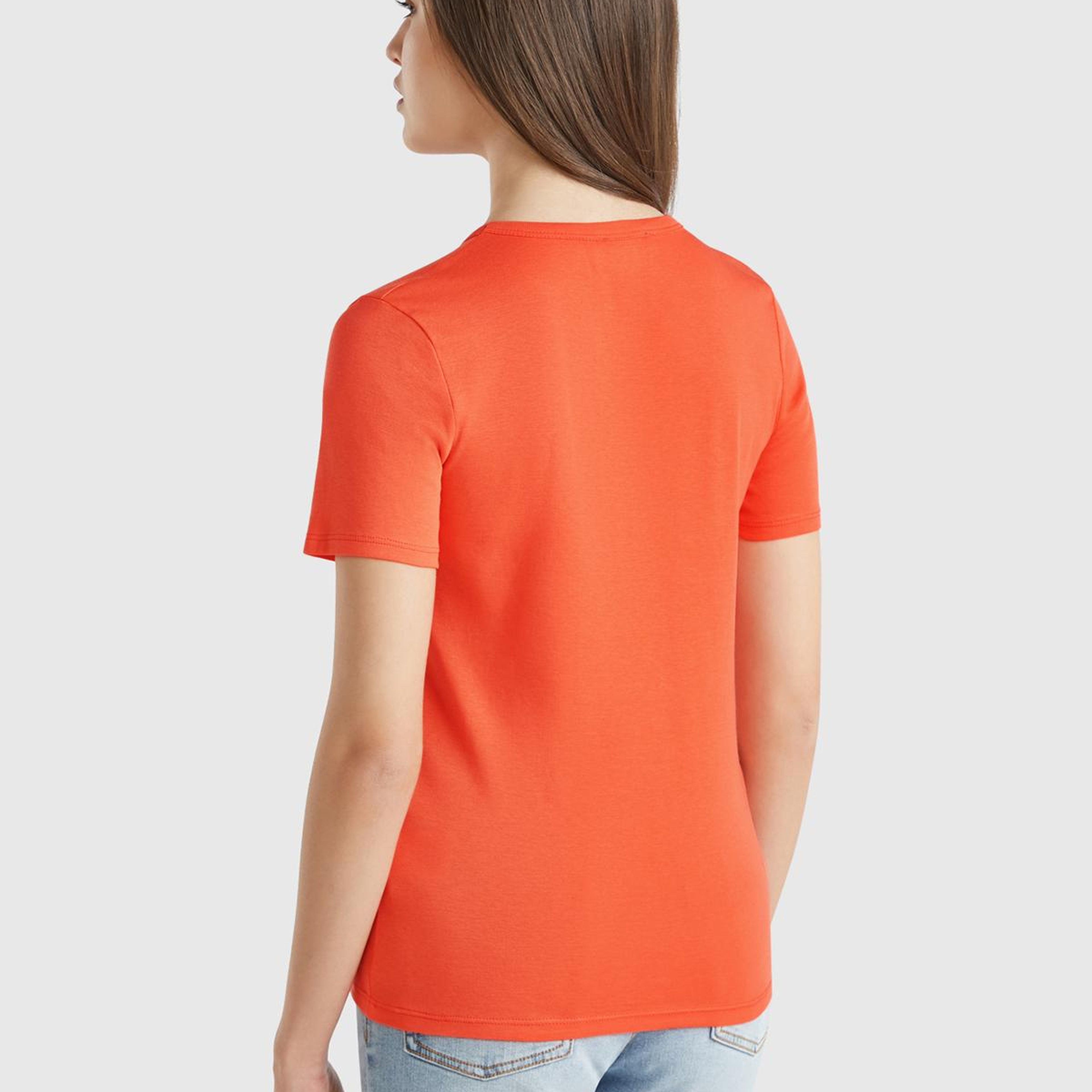 Kadın Turuncu %100 Koton Basic Kısa Kollu Bisiklet Yaka T-Shirt