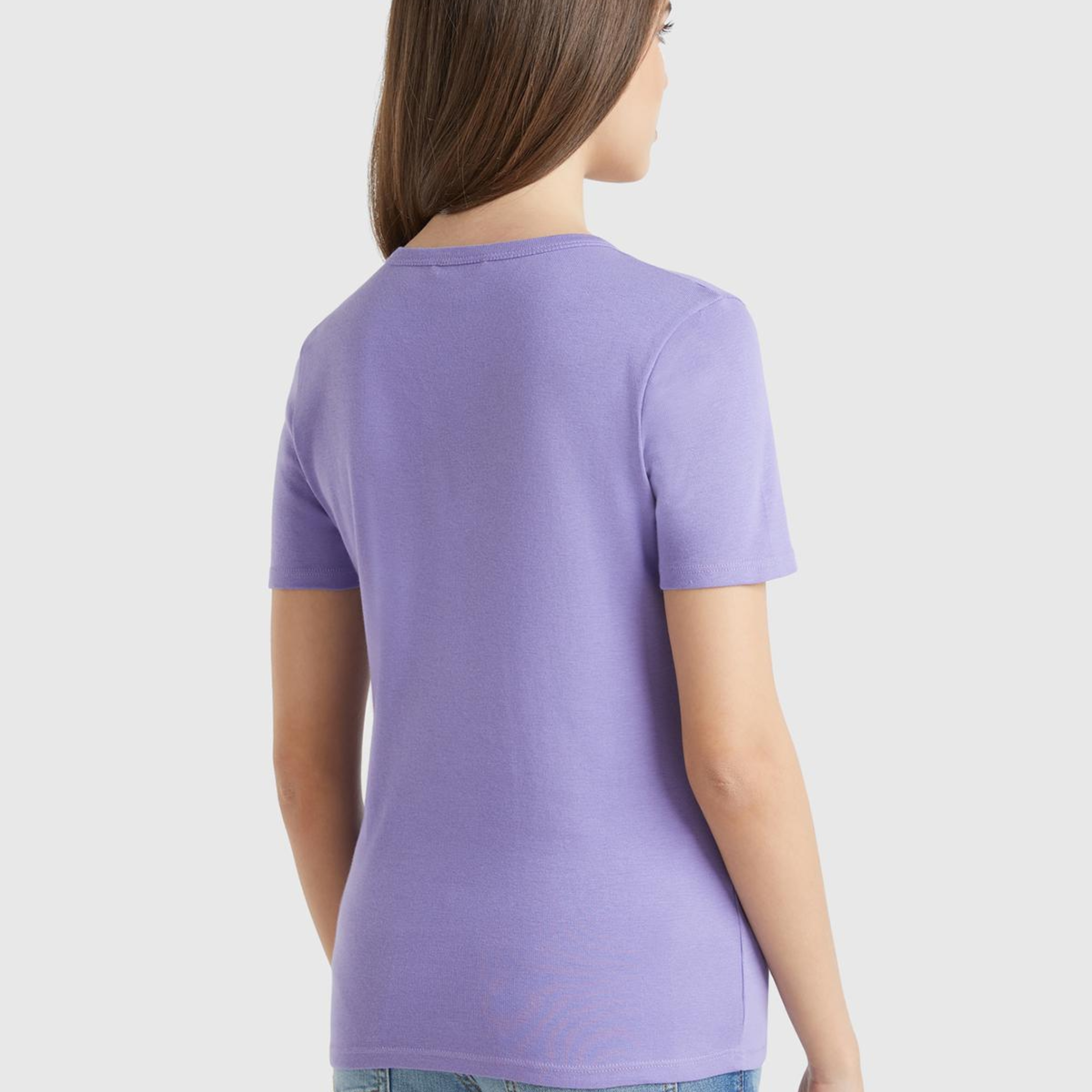 Kadın Mor %100 Koton Basic Kısa Kollu Bisiklet Yaka T-Shirt