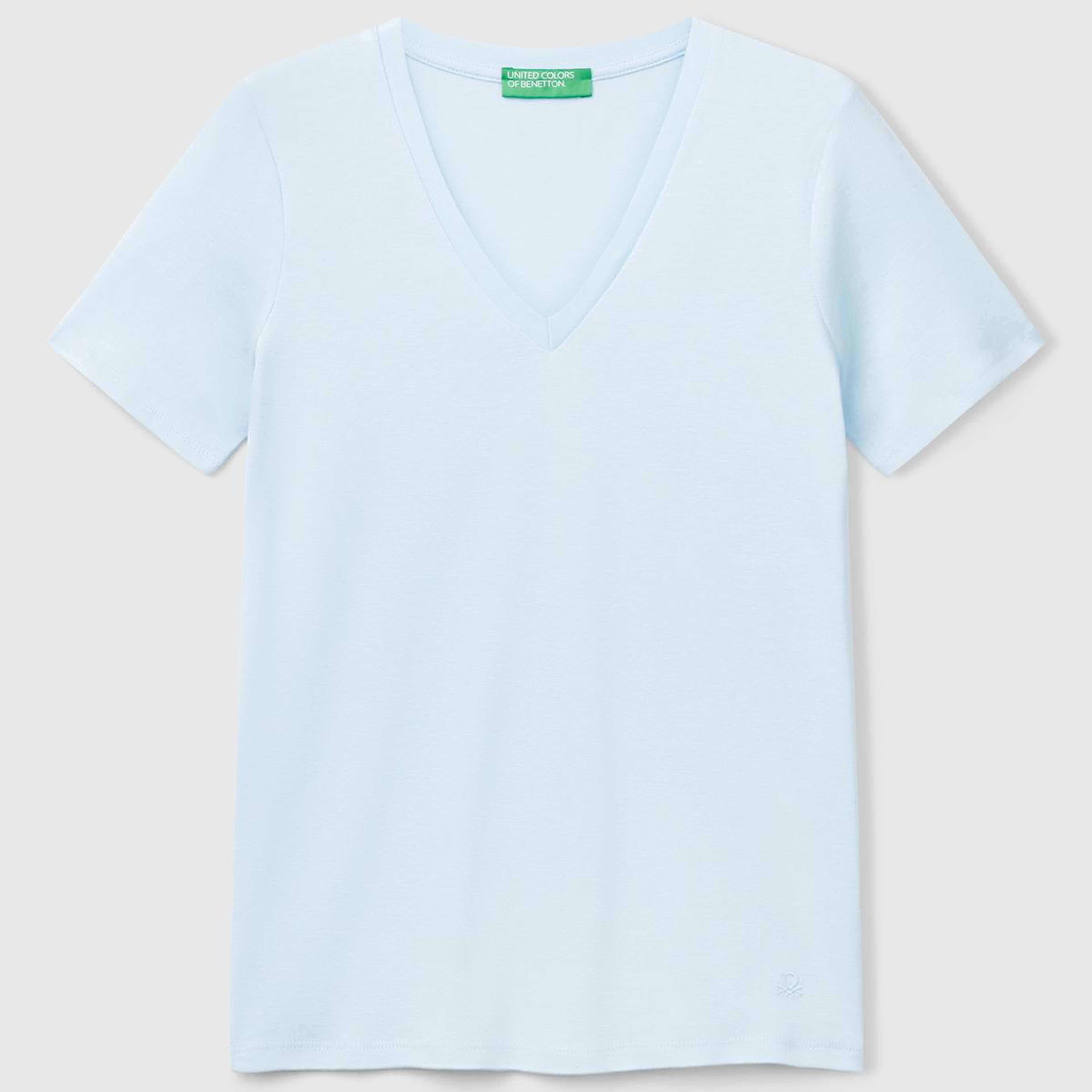 Kadın Açık Mavi %100 Pamuk V Yaka Basic T-Shirt