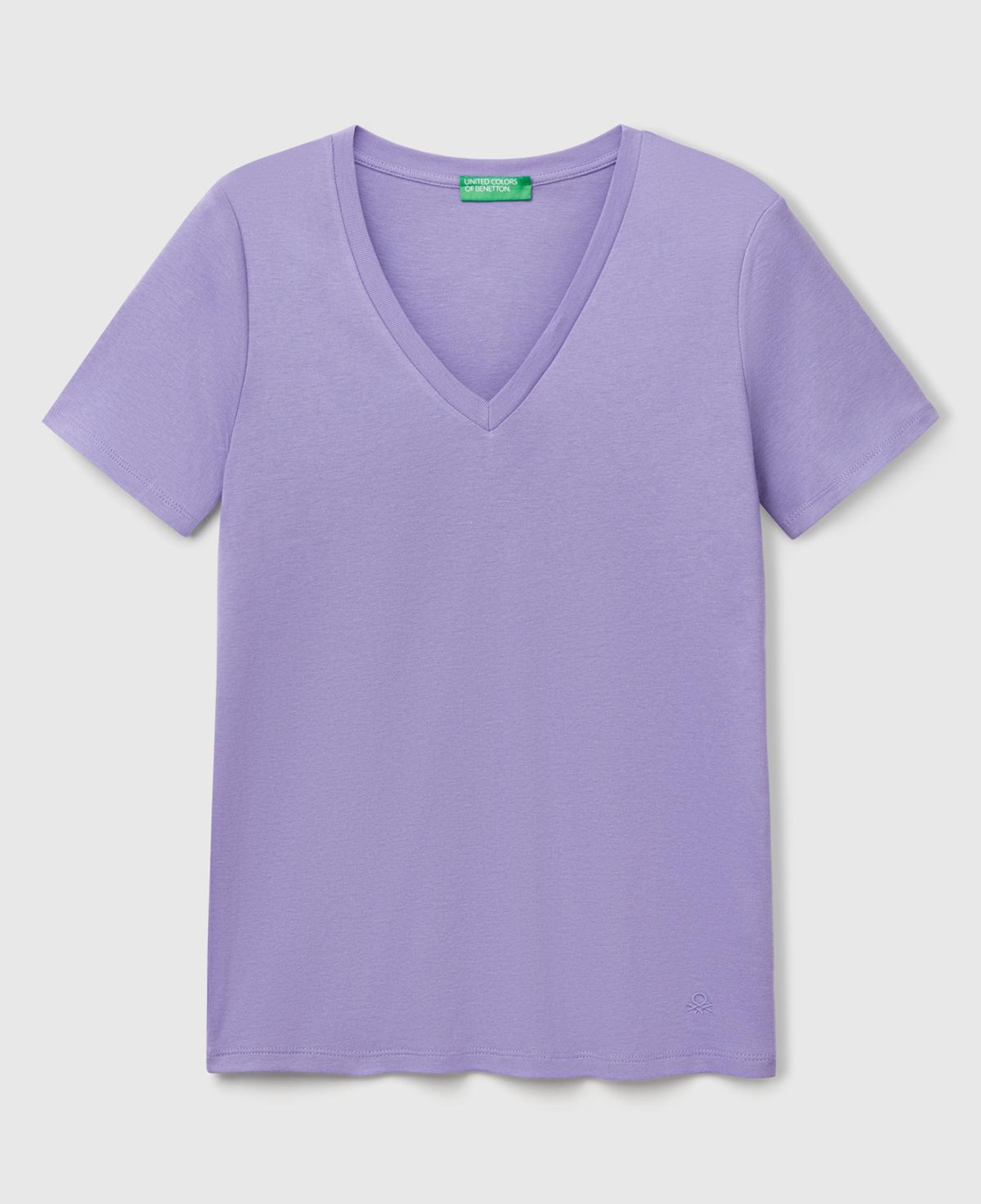 Kadın Mor %100 Pamuk V Yaka Basic T-Shirt