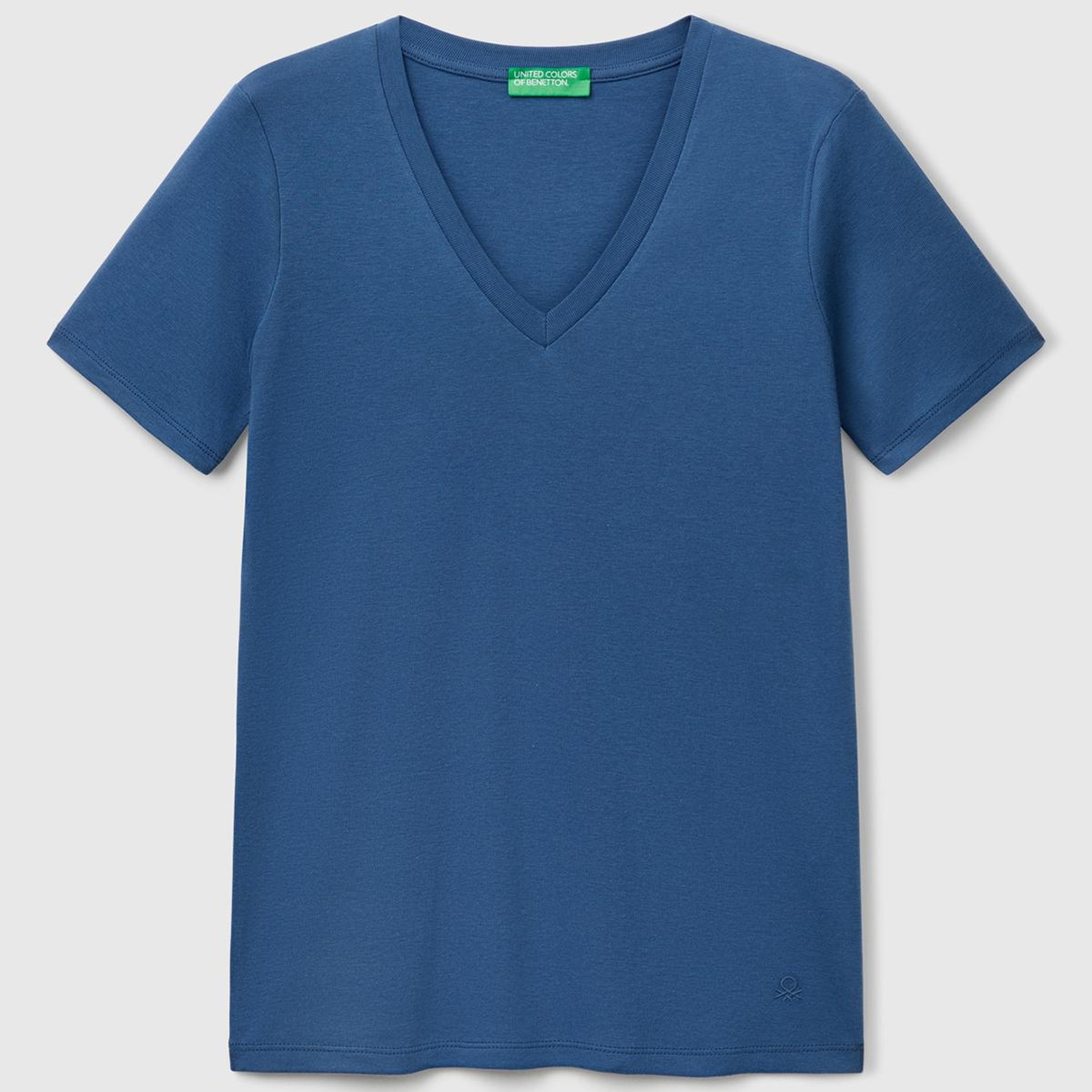 Kadın Denim %100 Pamuk V Yaka Basic T-Shirt