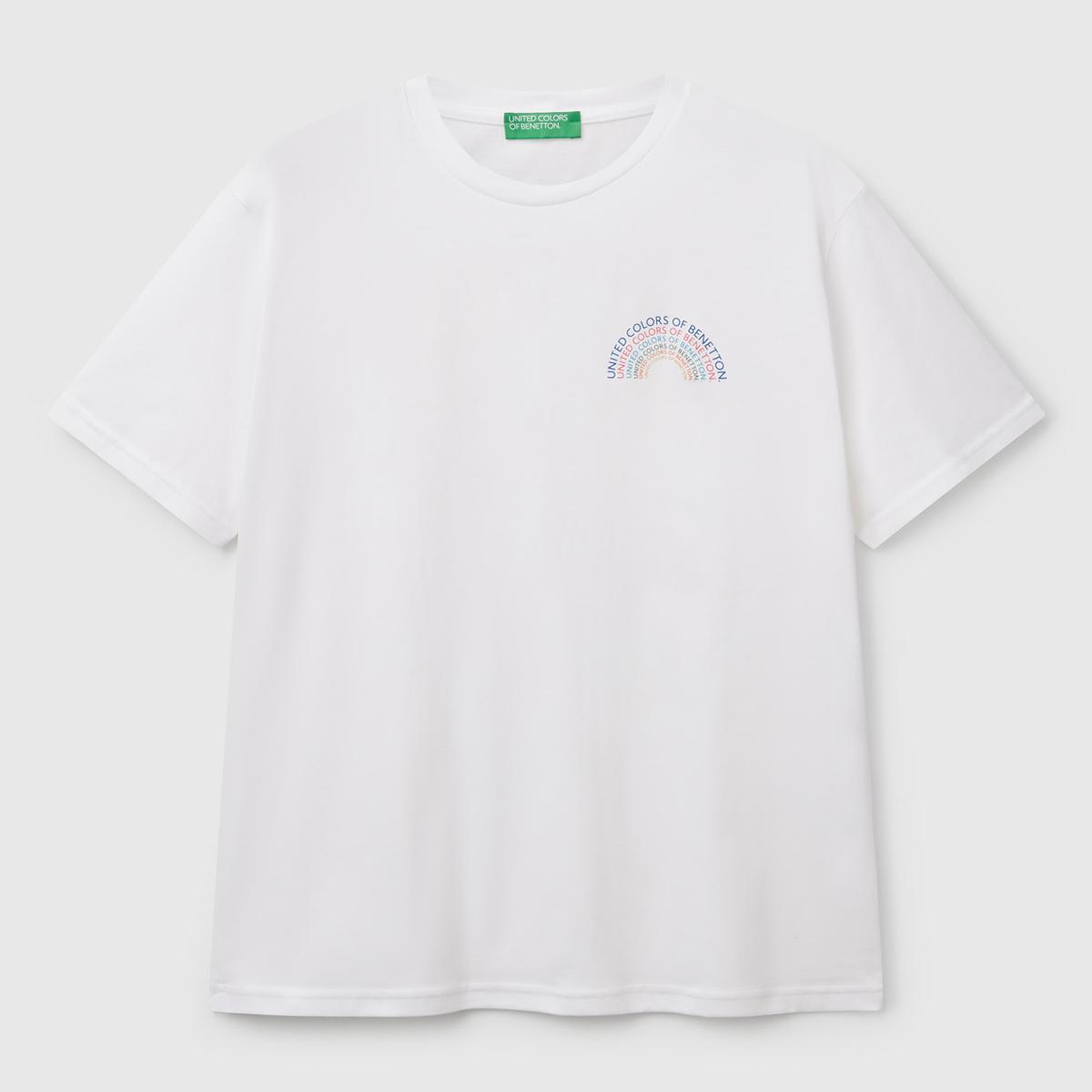 Erkek Beyaz %100 Pamuk Önü Logo Baskılı Relax Fit T-Shirt