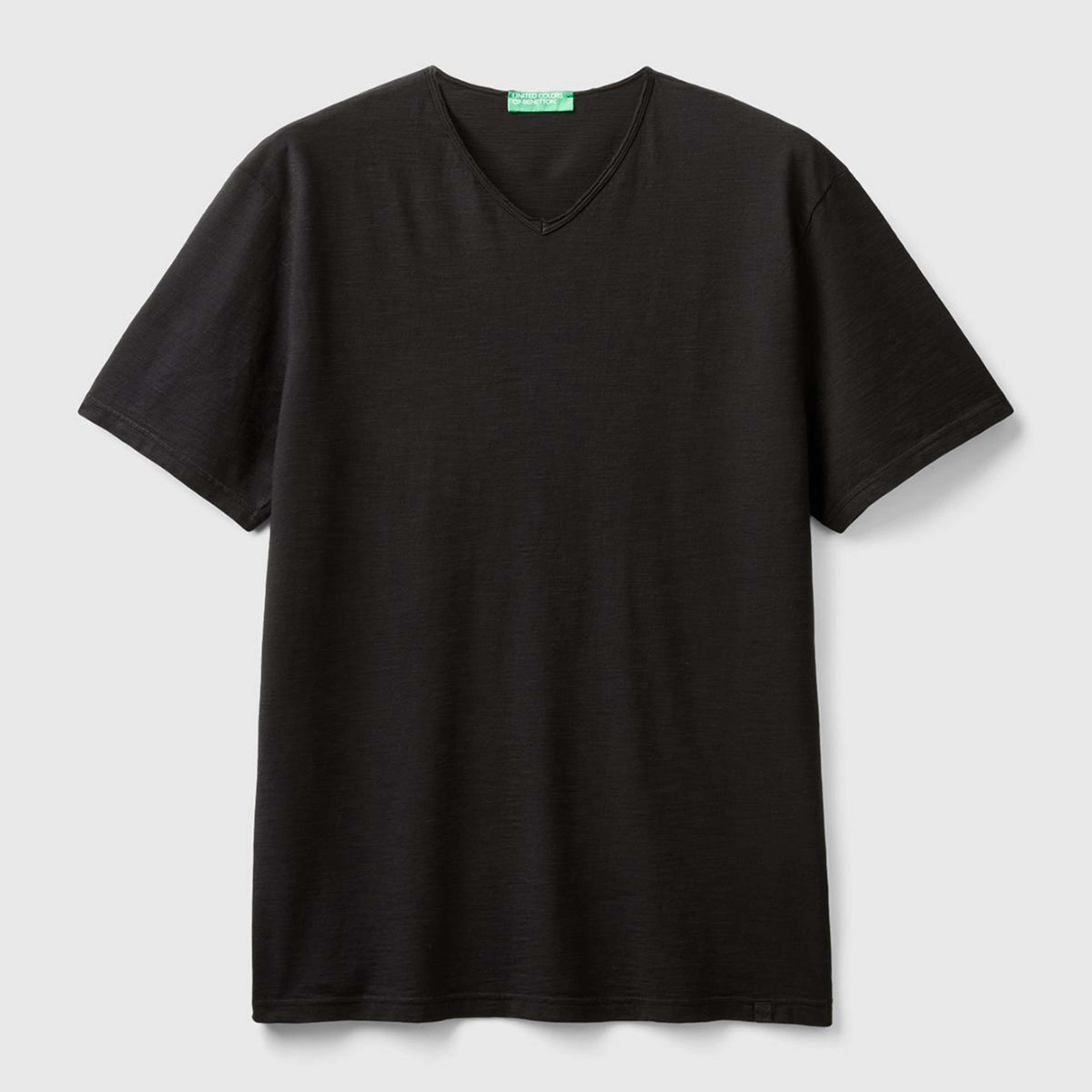 Erkek Siyah V Yaka Slub T-shirt