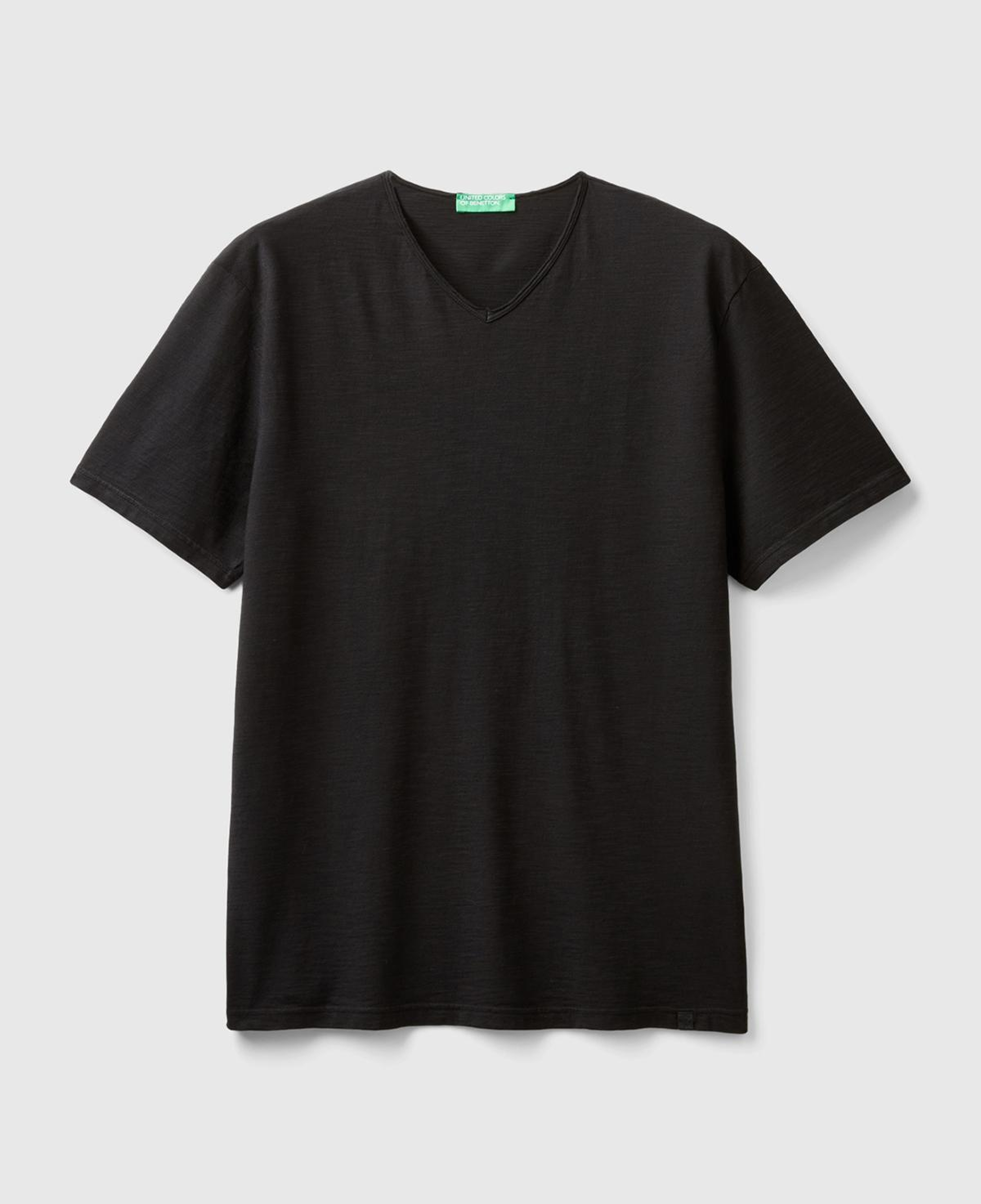 Erkek Siyah V Yaka Slub T-shirt