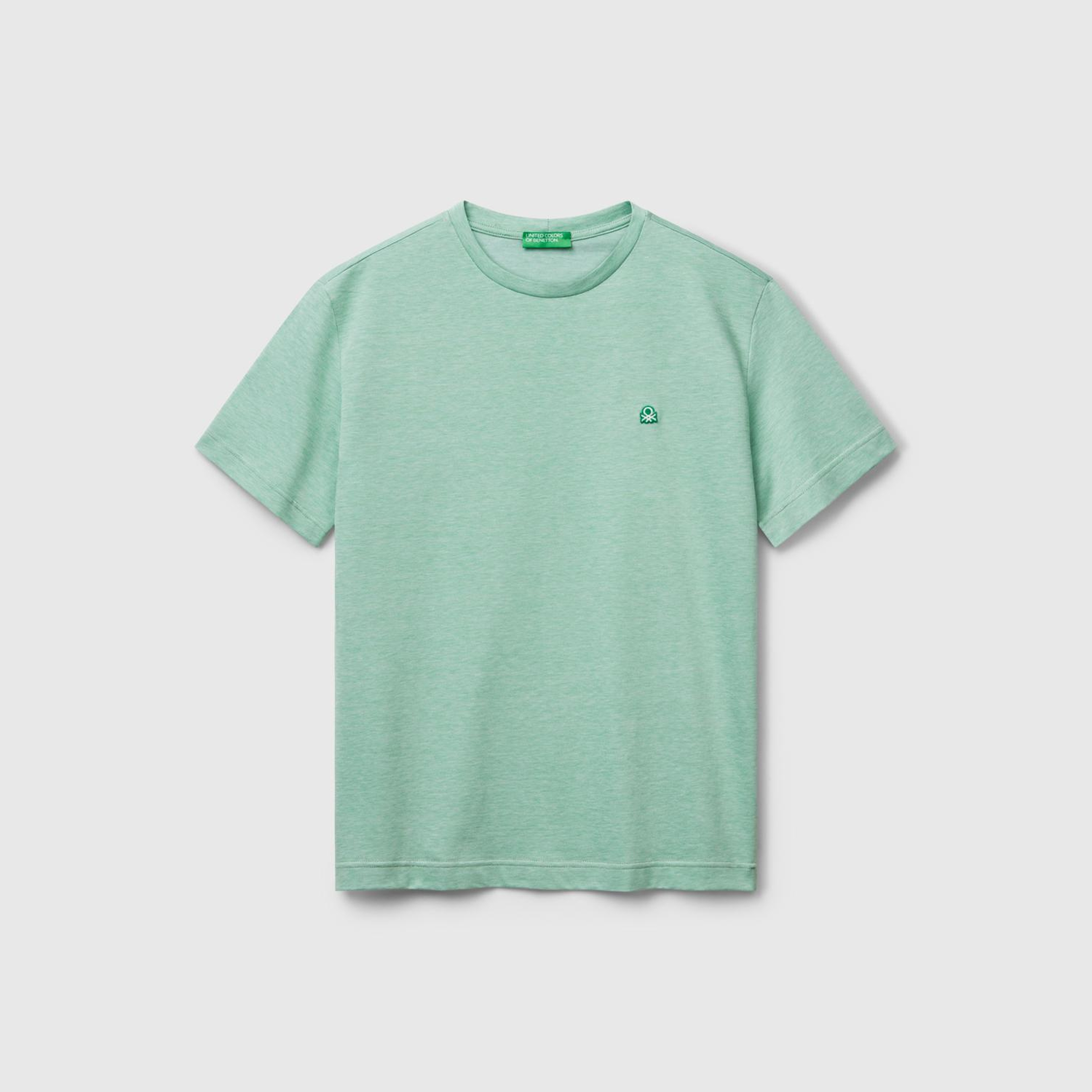Erkek Yeşil %100 Pamuk Göğsü Yama Logo İşlemeli Bisiklet Yaka T-Shirt