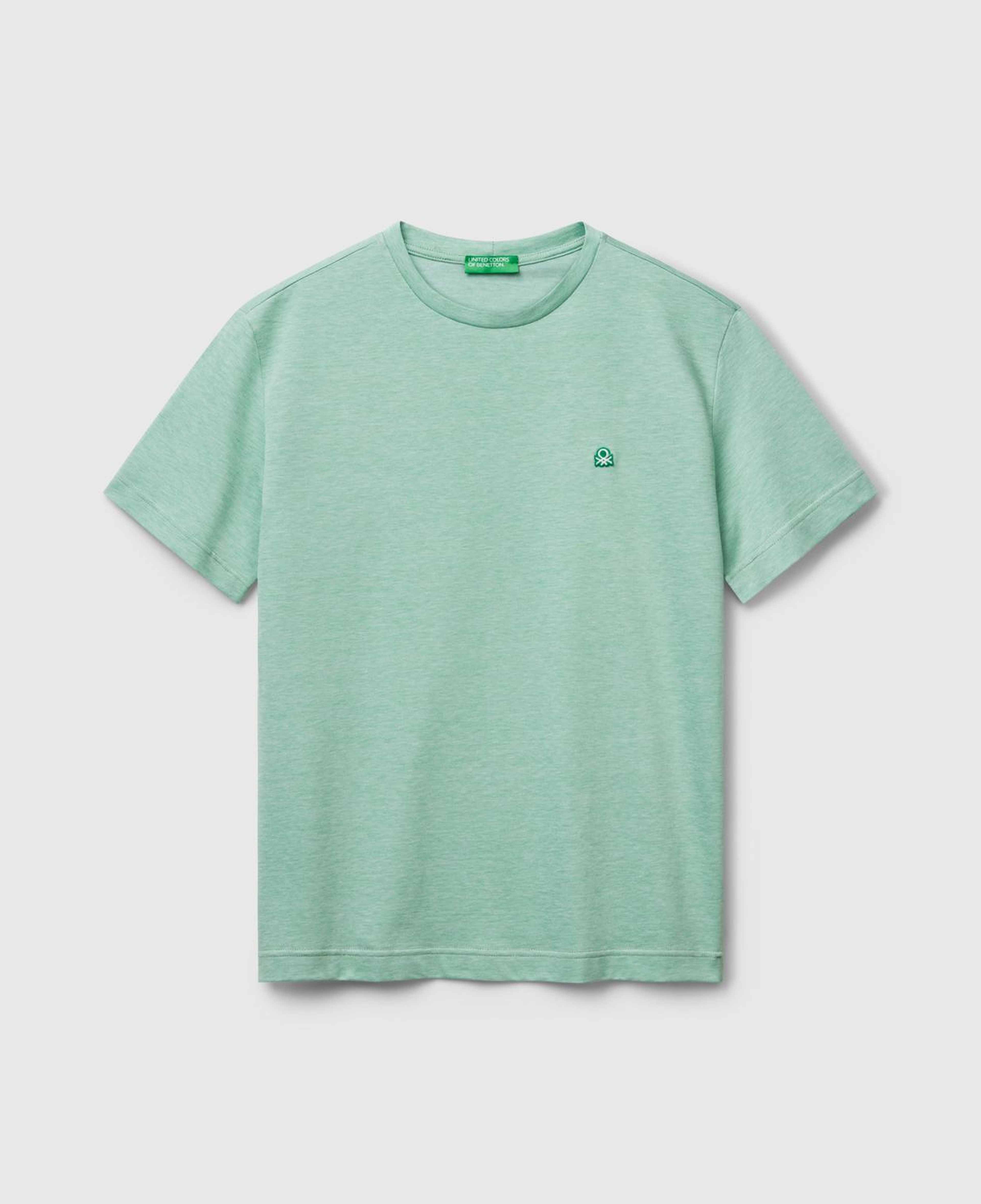 Erkek Yeşil %100 Pamuk Göğsü Yama Logo İşlemeli Bisiklet Yaka T-Shirt