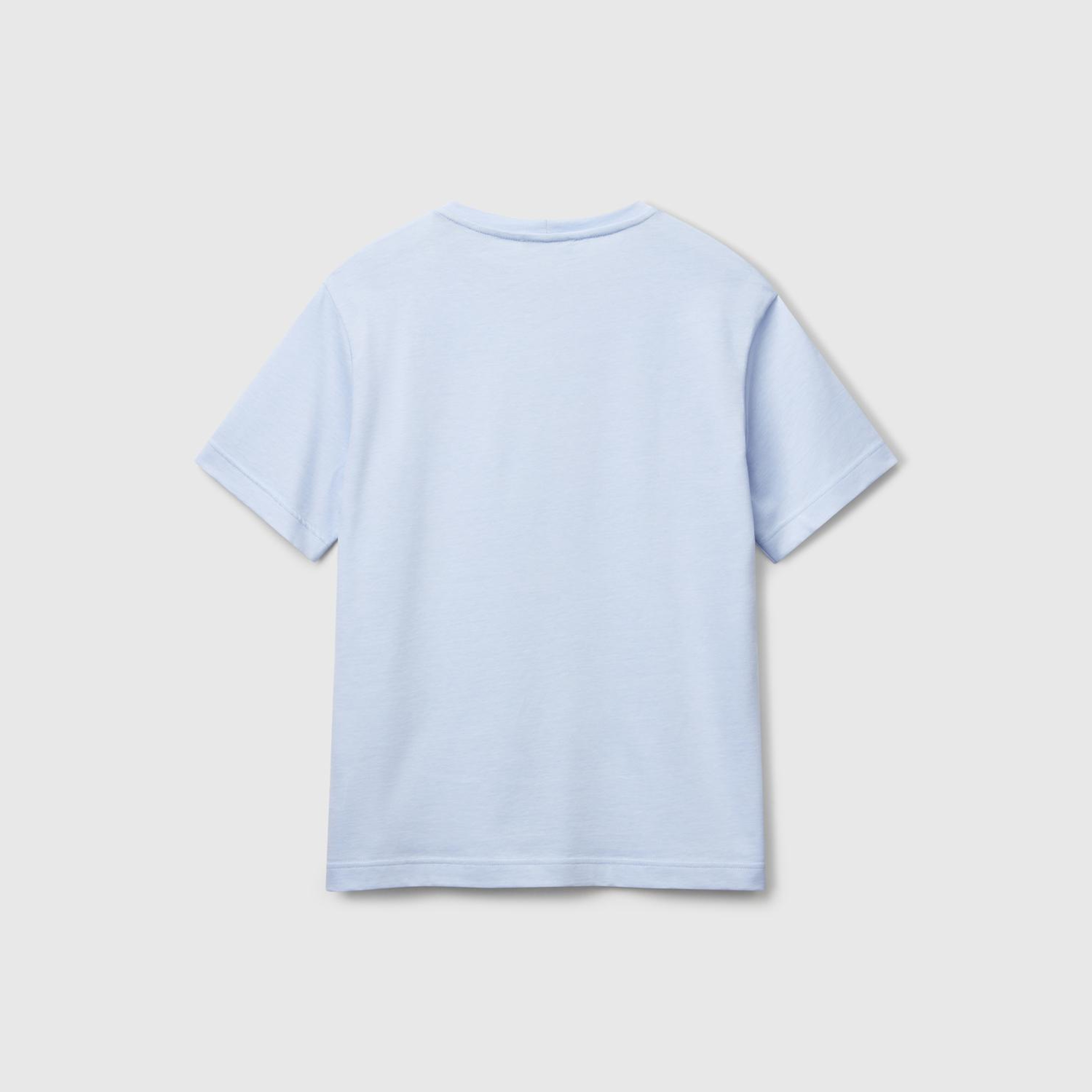 Erkek Açık Mavi %100 Pamuk Göğsü Yama Logo İşlemeli Bisiklet Yaka T-Shirt