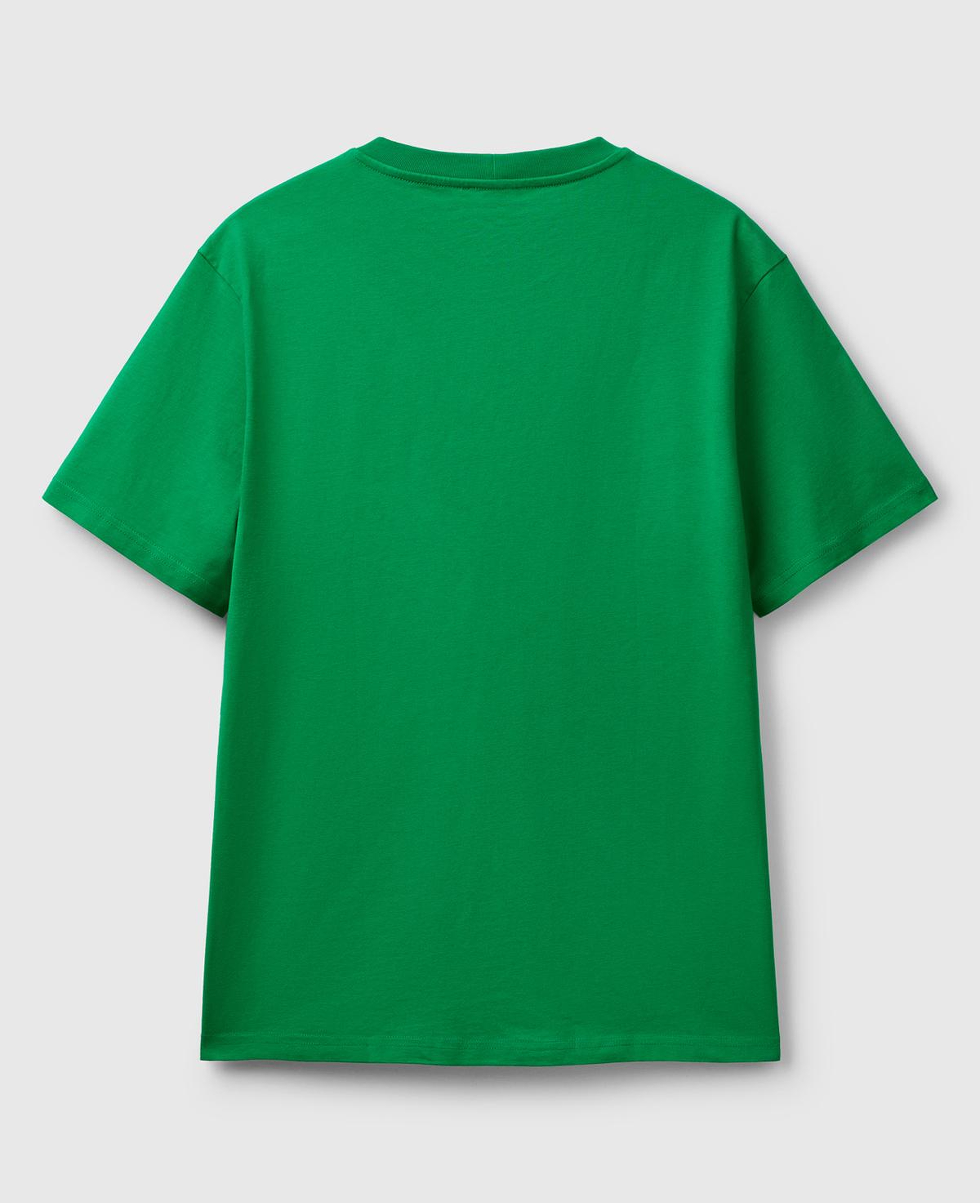 Erkek Yeşil %100 Koton Benetton Logolu Bisiklet Yaka T-Shirt