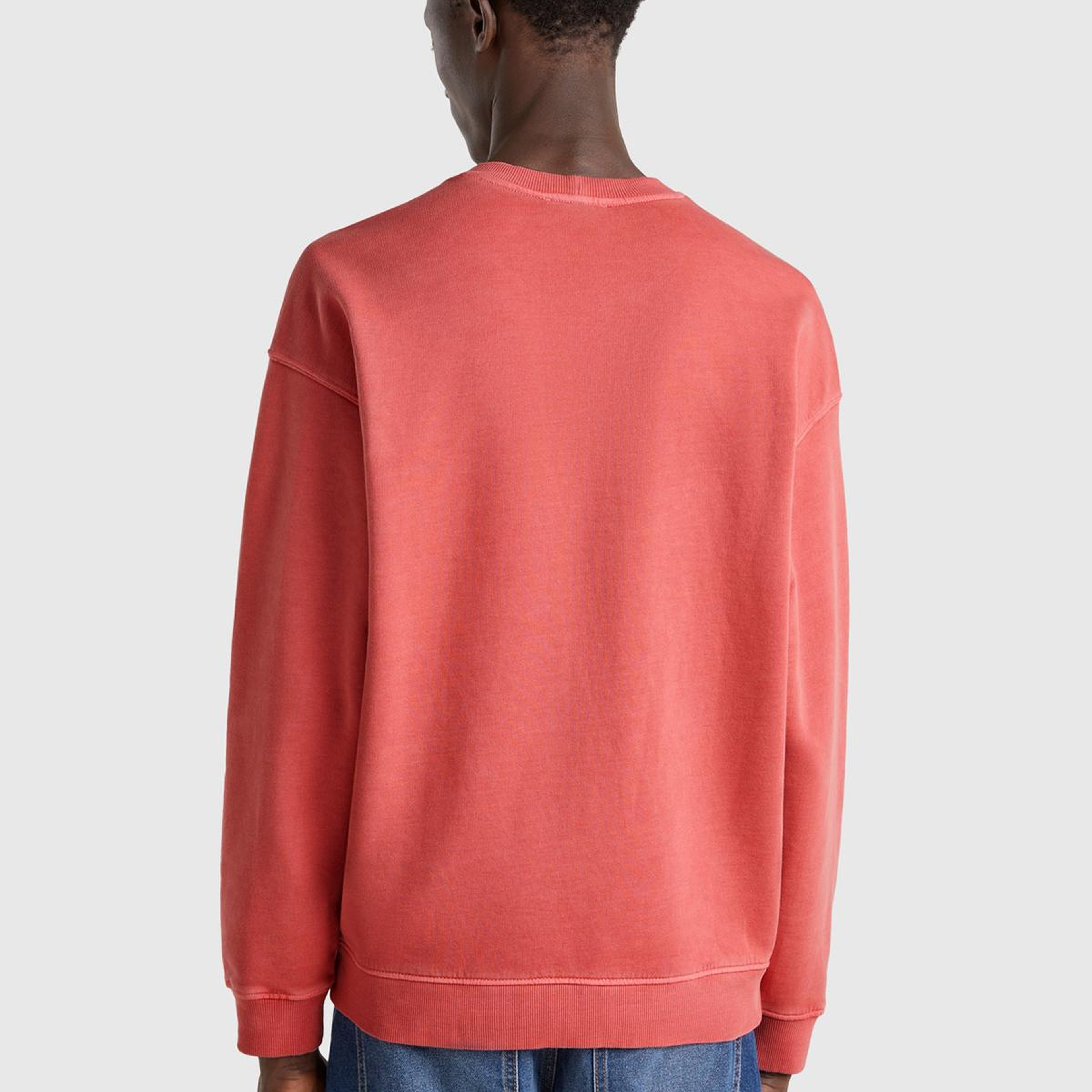 Erkek Mercan Pamuklu Logo Etiketi Detaylı Bisiklet Yaka Sweatshirt