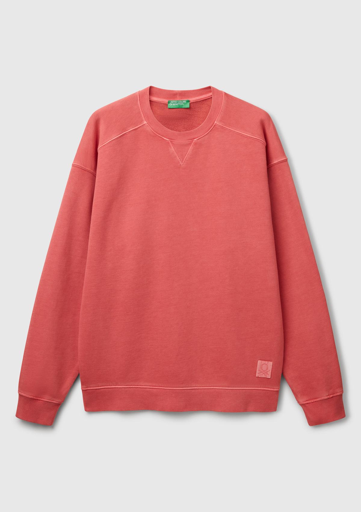 Erkek Mercan Pamuklu Logo Etiketi Detaylı Bisiklet Yaka Sweatshirt