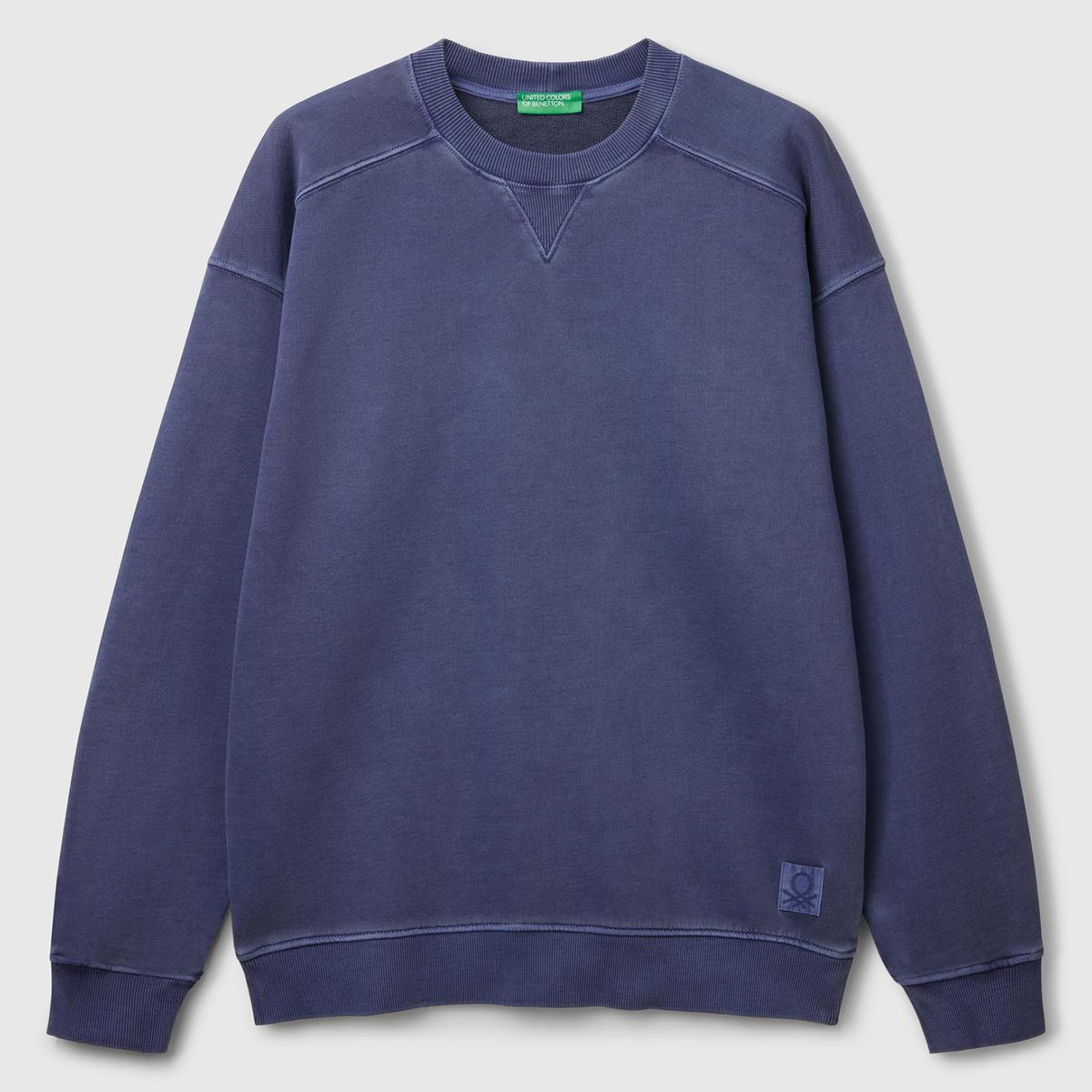 Erkek İndigo Pamuklu Logo Etiketi Detaylı Bisiklet Yaka Sweatshirt