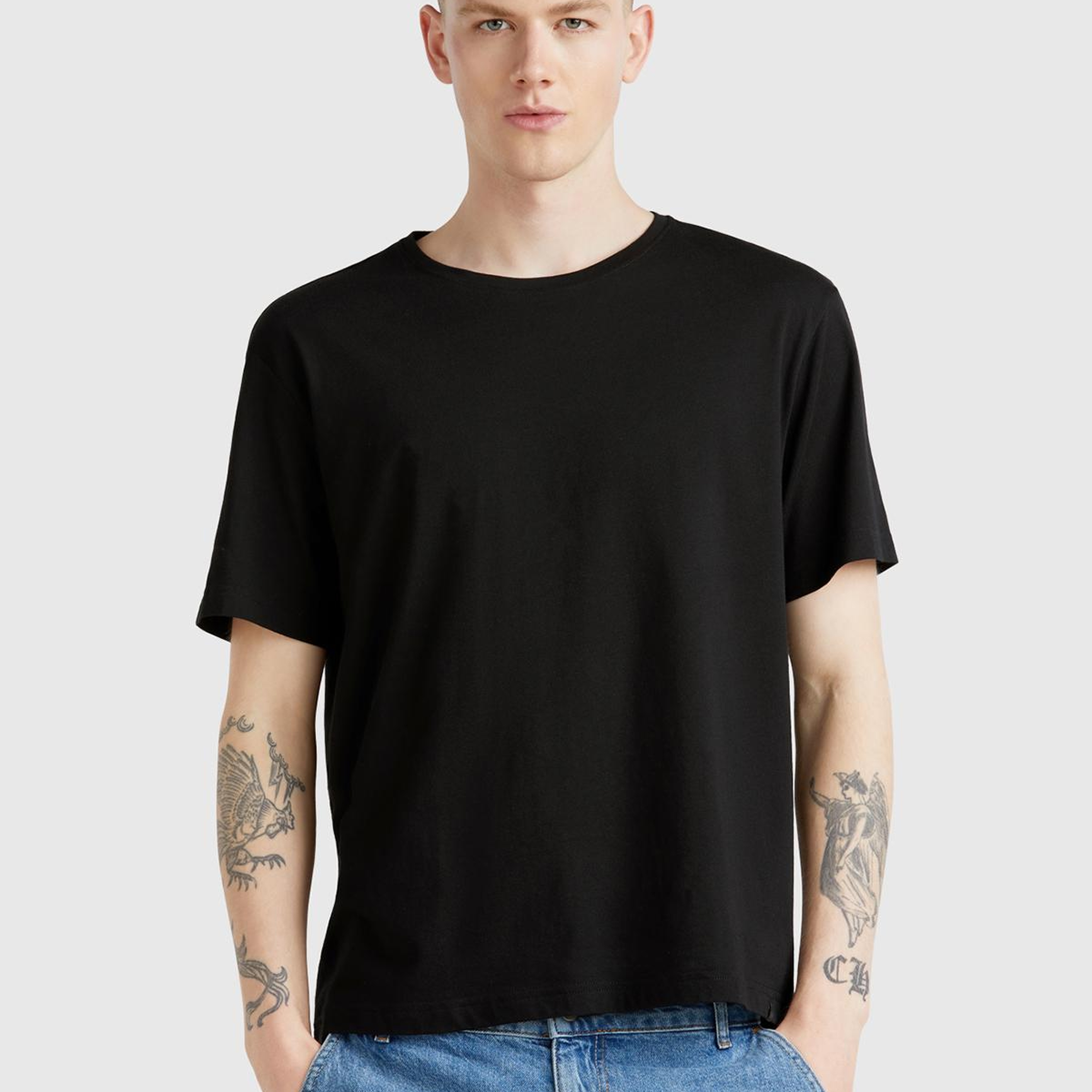 Erkek Siyah %100 Koton Bisiklet Yaka T-Shirt