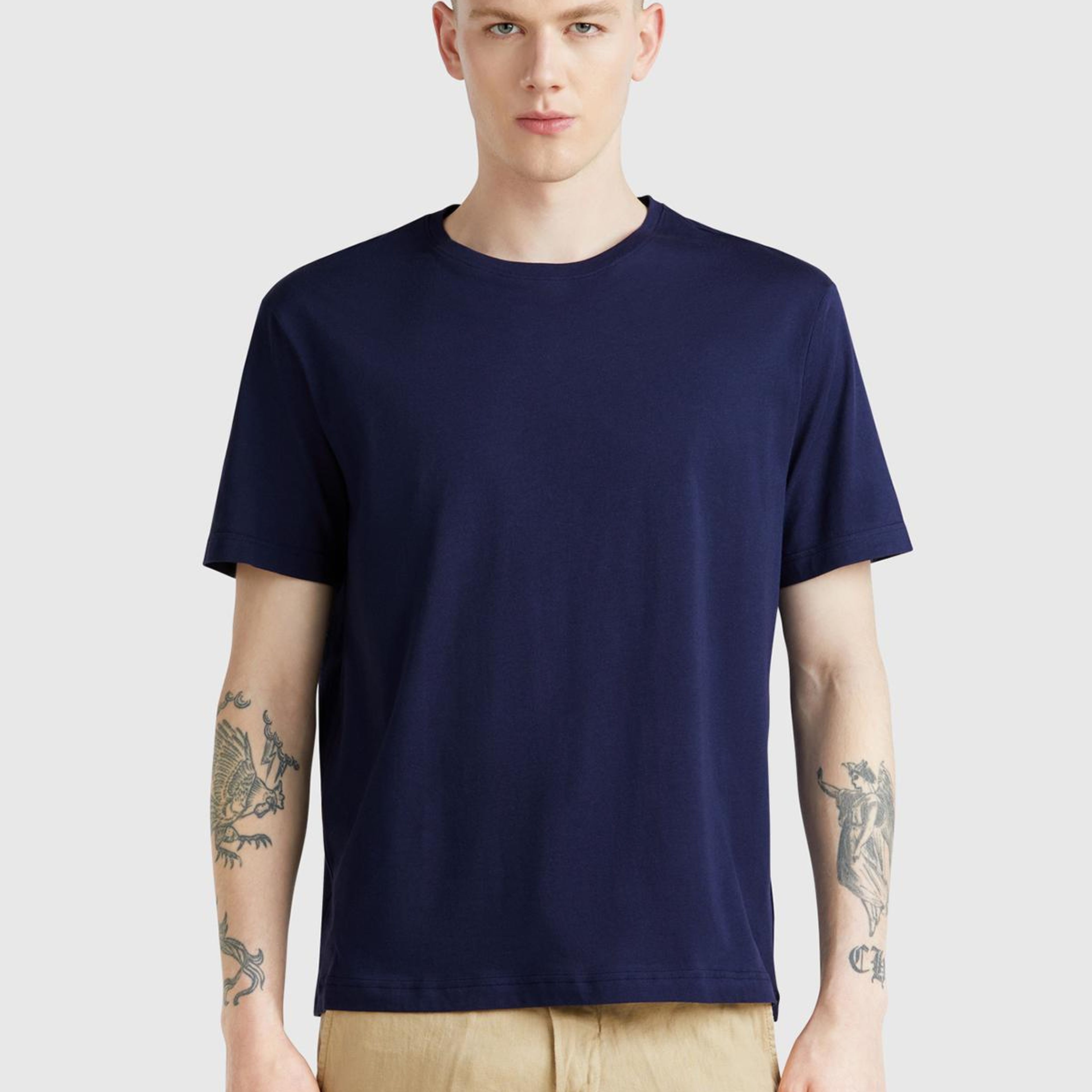 Erkek Lacivert %100 Koton Bisiklet Yaka T-Shirt
