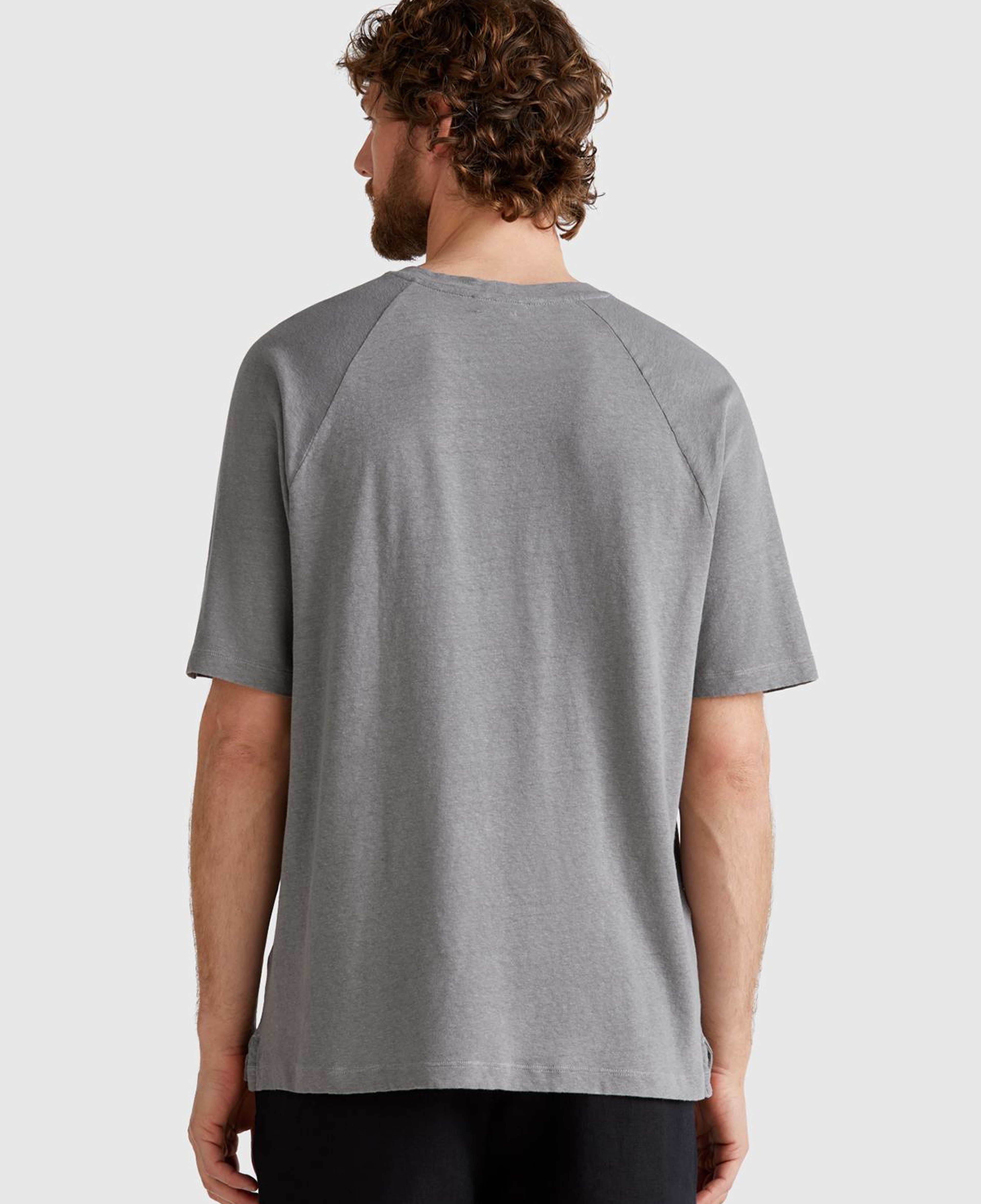 Erkek Antrasit Pamuk ve Keten Karışımlı Reglan Kol Relax Fit T-Shirt