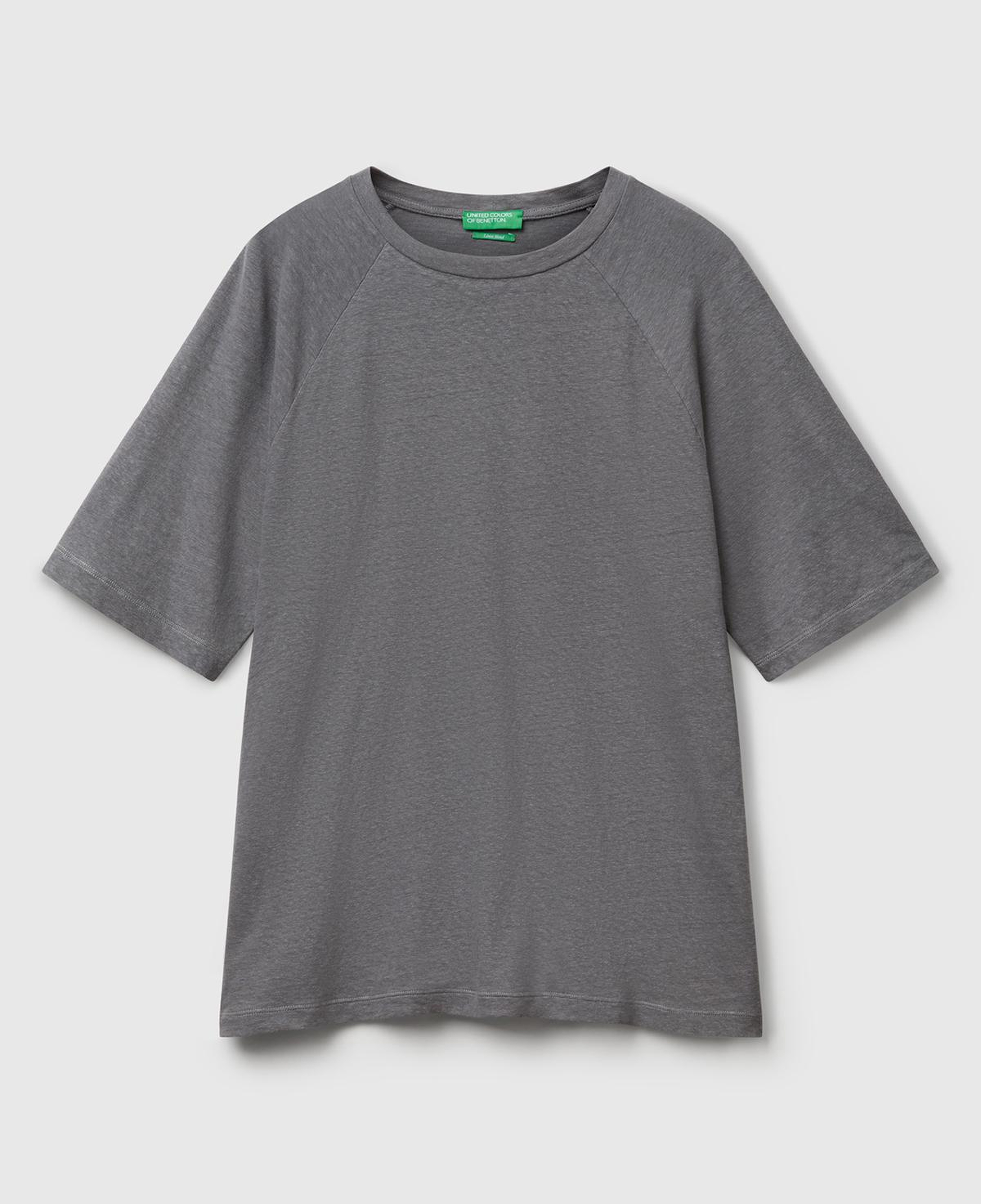 Erkek Antrasit Pamuk ve Keten Karışımlı Reglan Kol Relax Fit T-Shirt