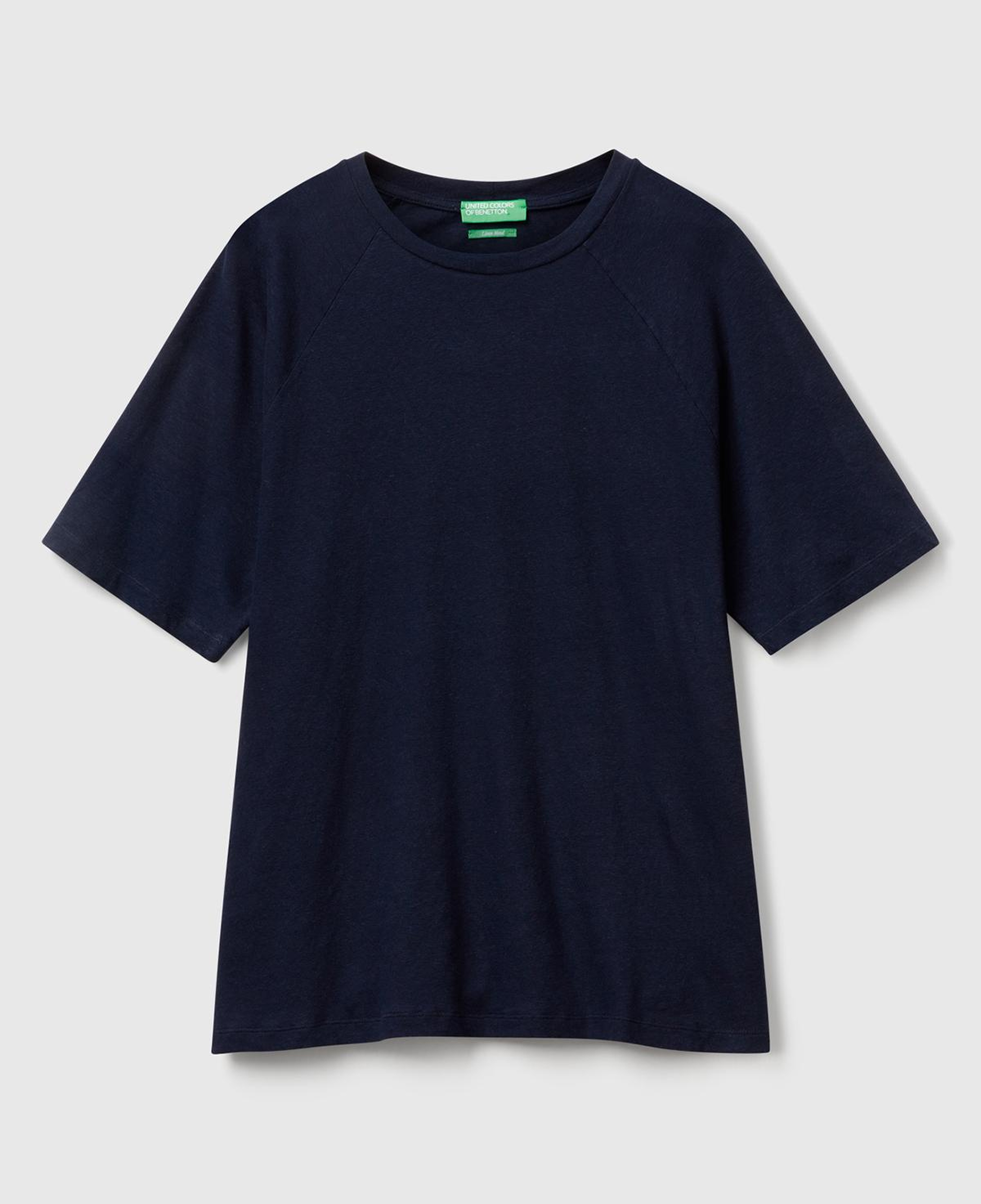 Erkek Lacivert Pamuk ve Keten Karışımlı Reglan Kol Relax Fit T-Shirt