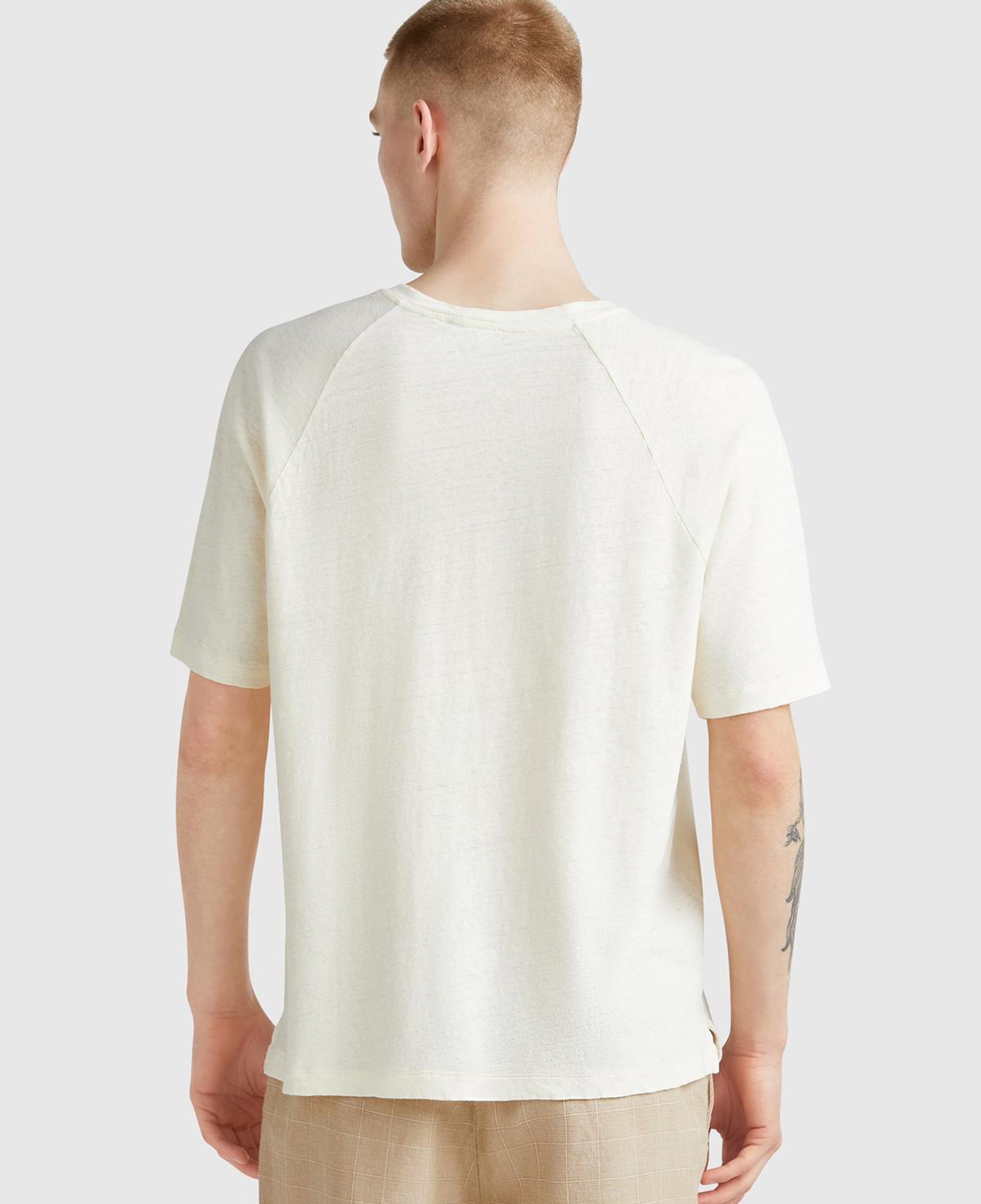 Erkek Taş Rengi Pamuk ve Keten Karışımlı Reglan Kol Relax Fit T-Shirt