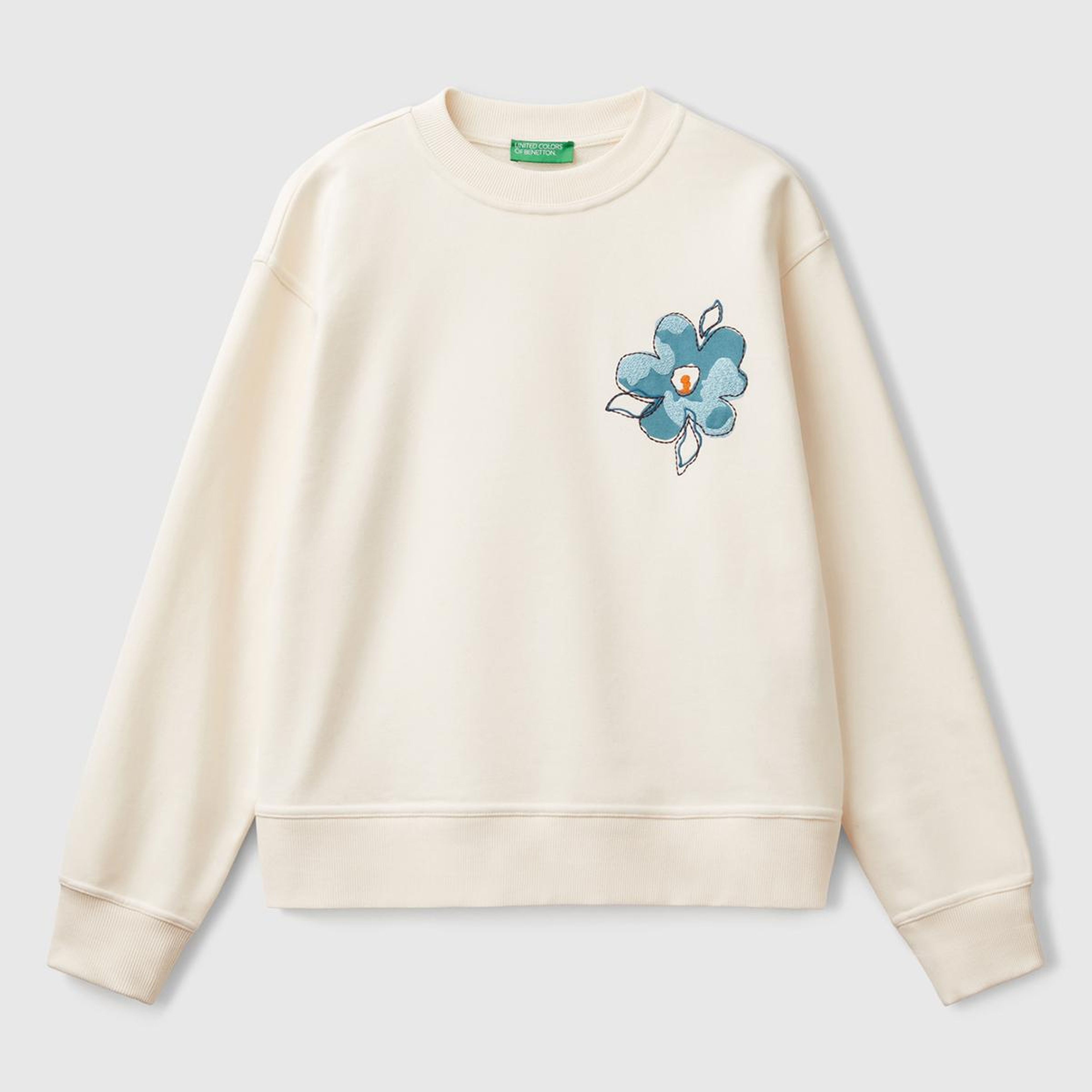 Kadın Krem Koton Karışımlı Çiçek Desenli Sweatsihrt