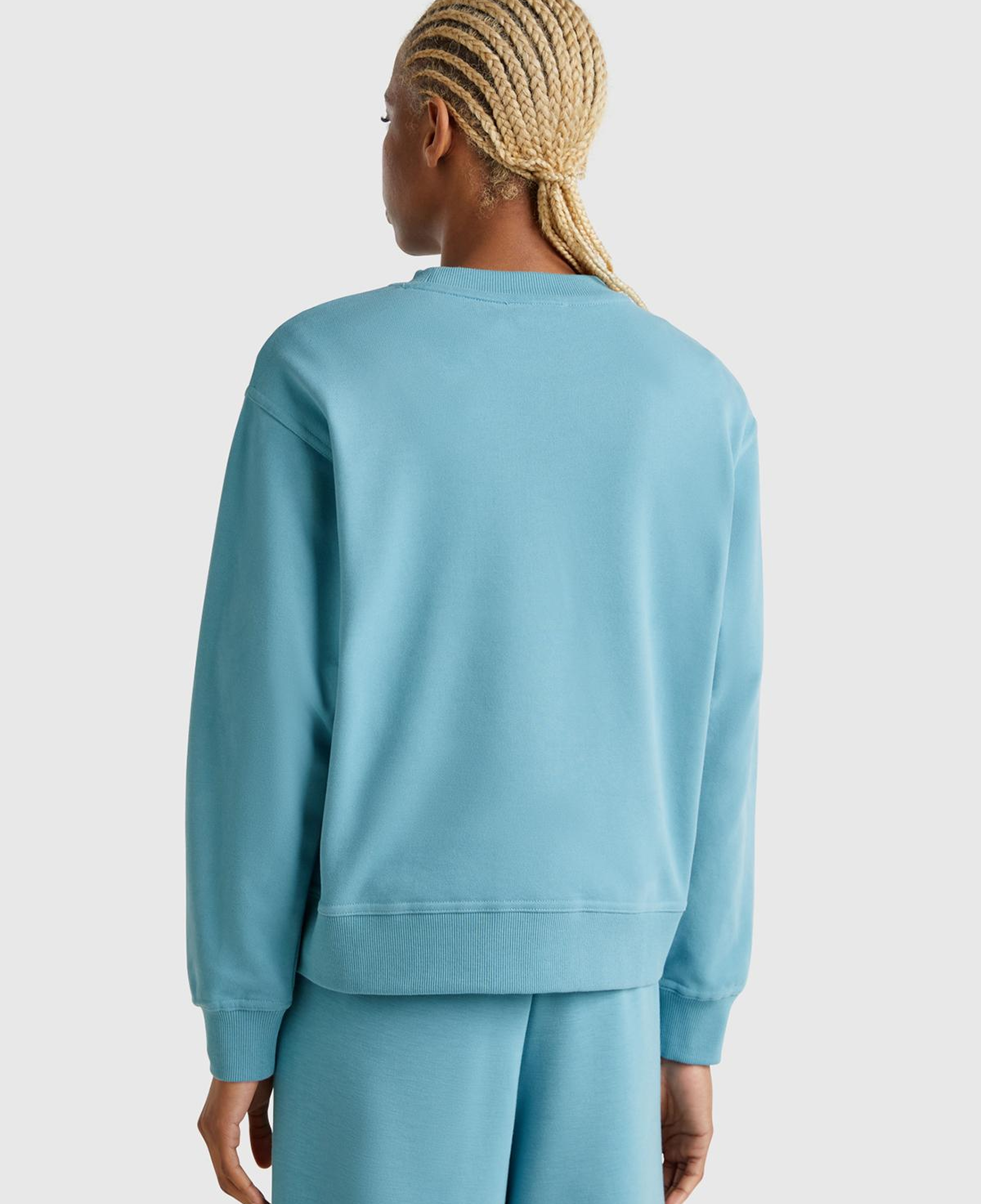Kadın Mavi Koton Karışımlı Çiçek Desenli Sweatsihrt