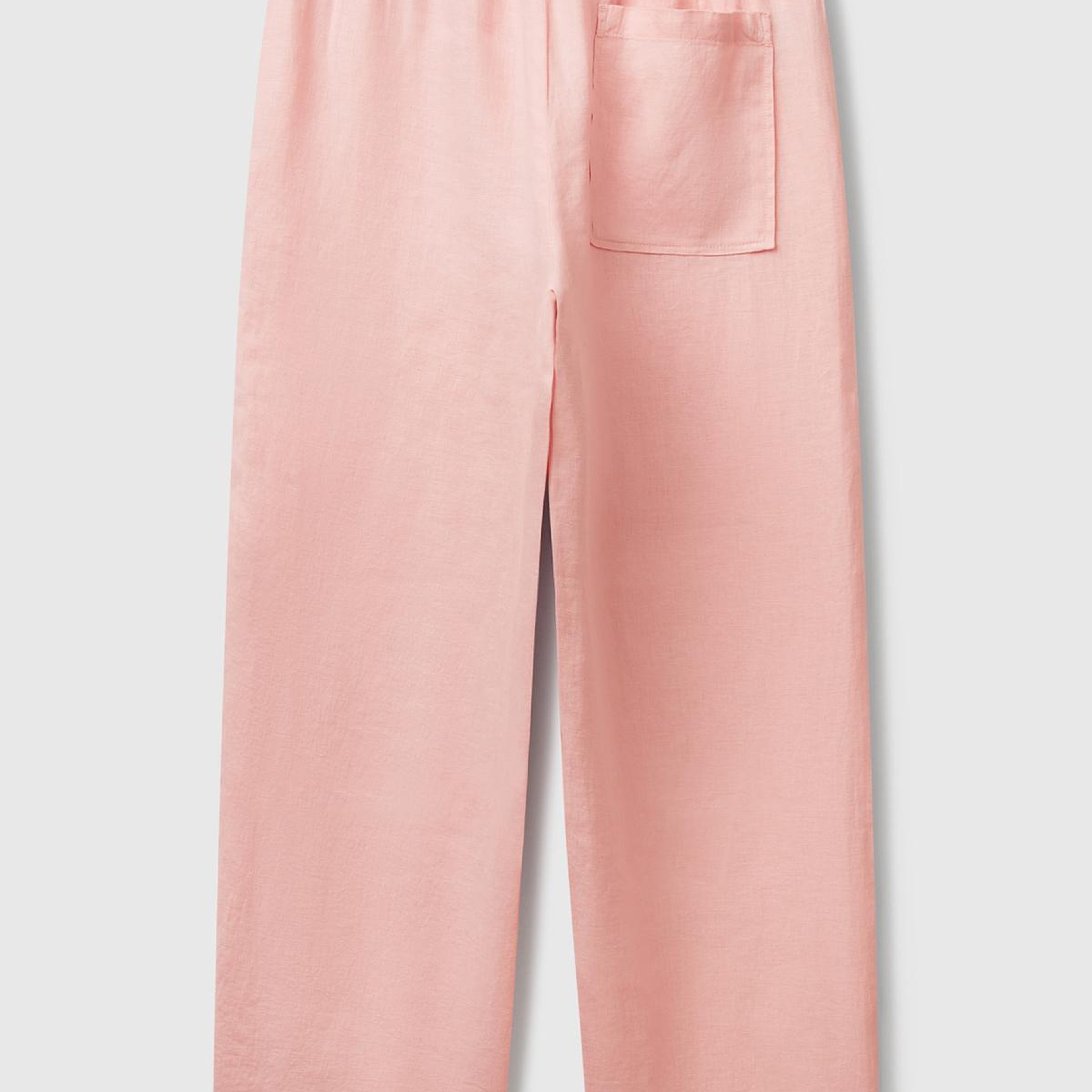 Kadın Pembe %100 Keten Büzgü İpli Cepli Sigaret Pantolon
