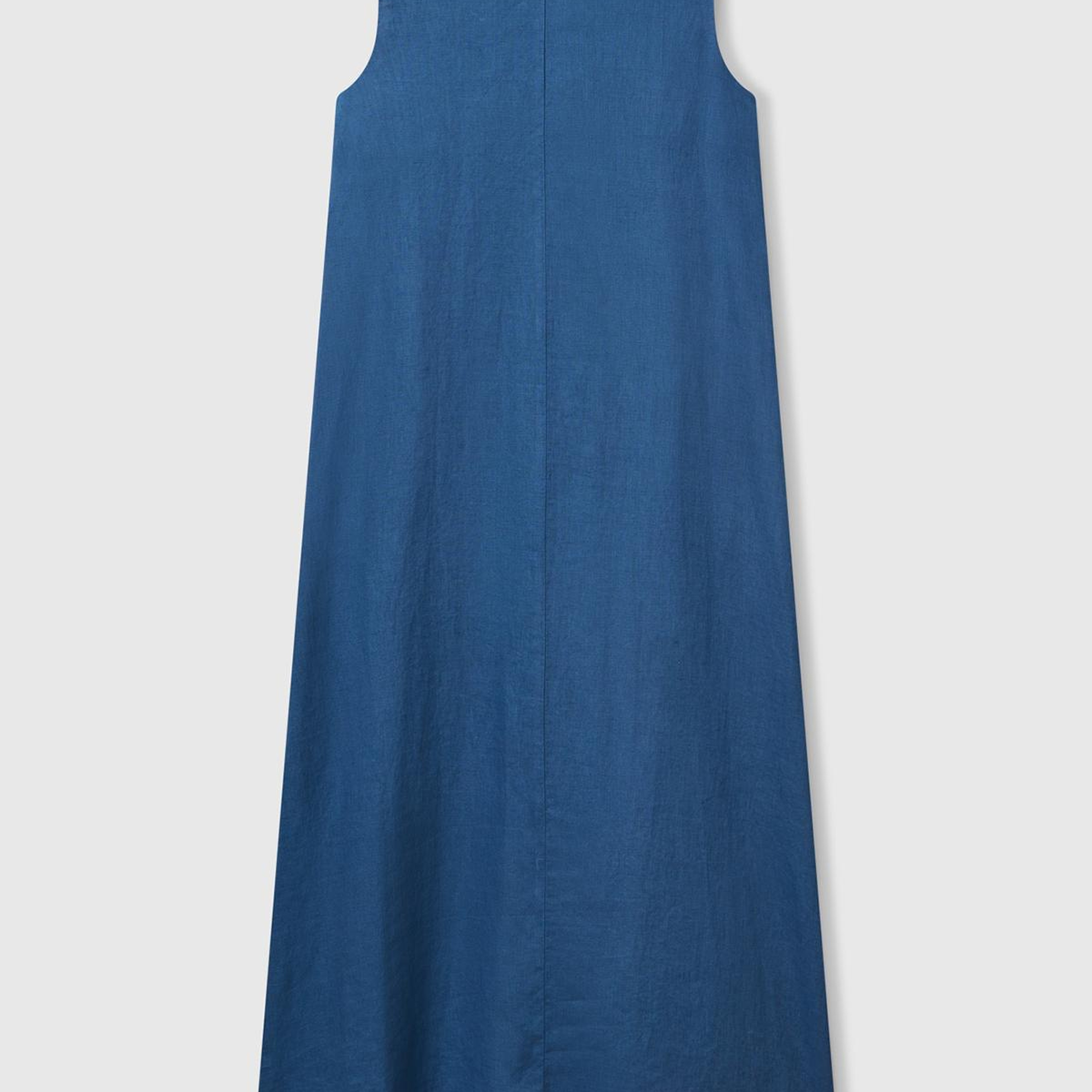 Kadın Denim %100 Keten V Yaka Kolsuz A Kesim Midi Elbise