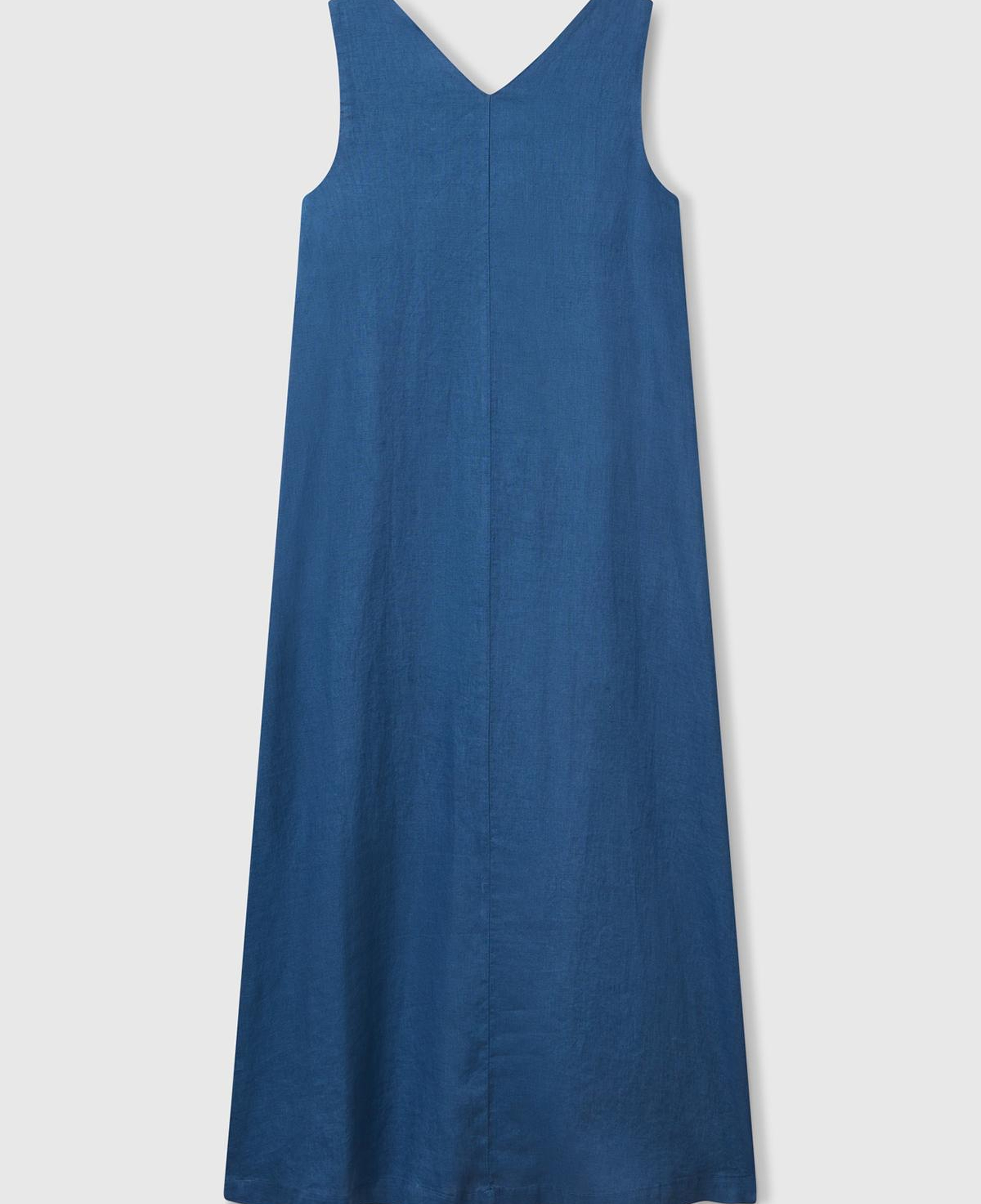 Kadın Denim %100 Keten V Yaka Kolsuz A Kesim Midi Elbise