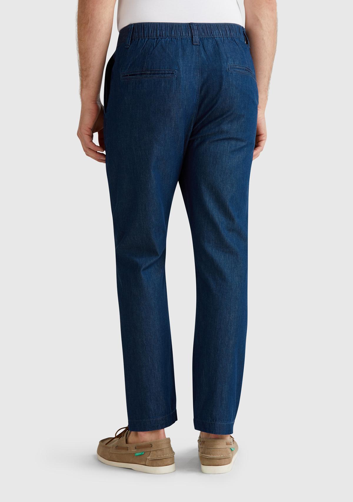 Erkek Koyu Mavi %100 Koton Beli Lastikli Şamre Denim Pantolon