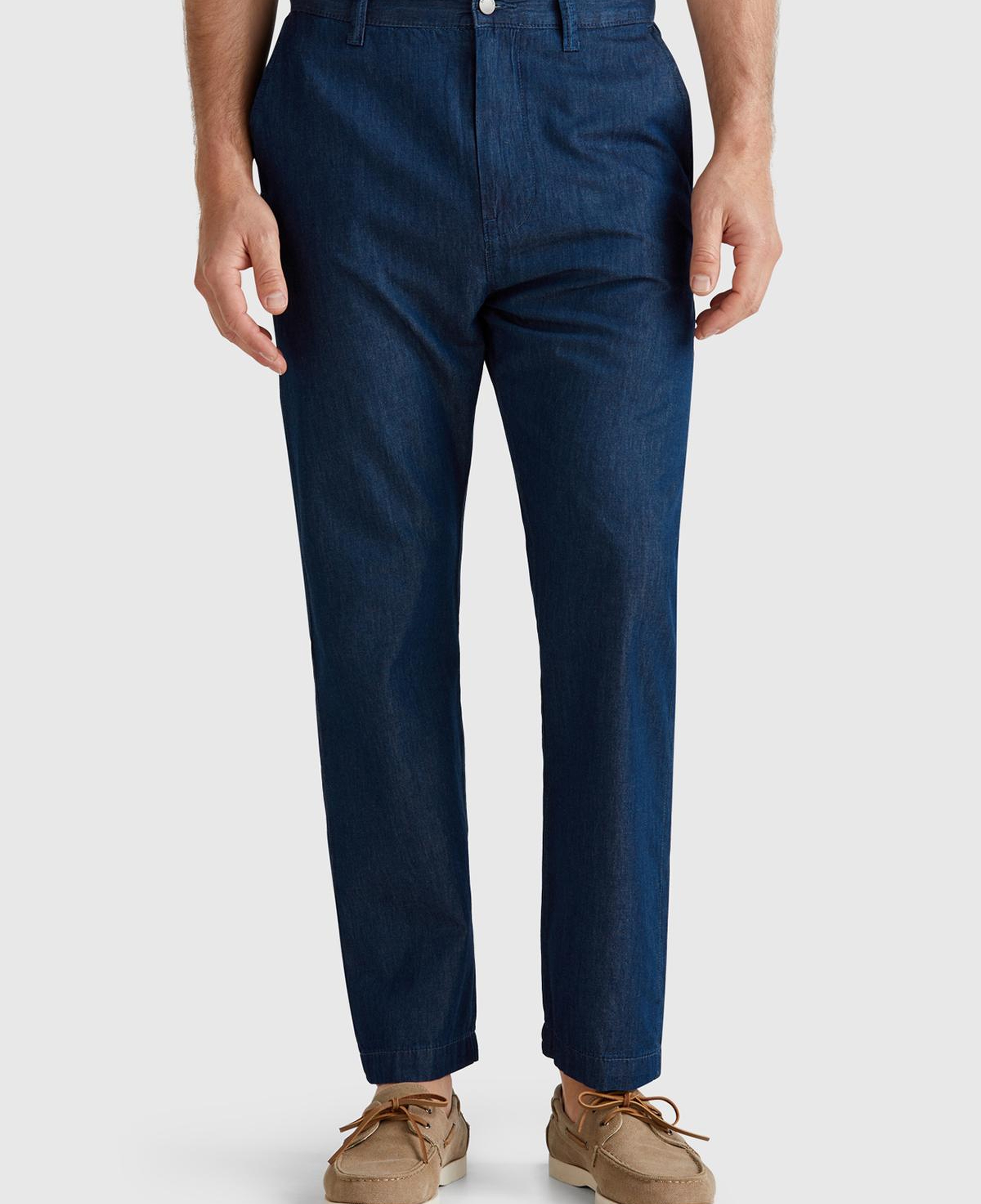 Erkek Koyu Mavi %100 Koton Beli Lastikli Şamre Denim Pantolon