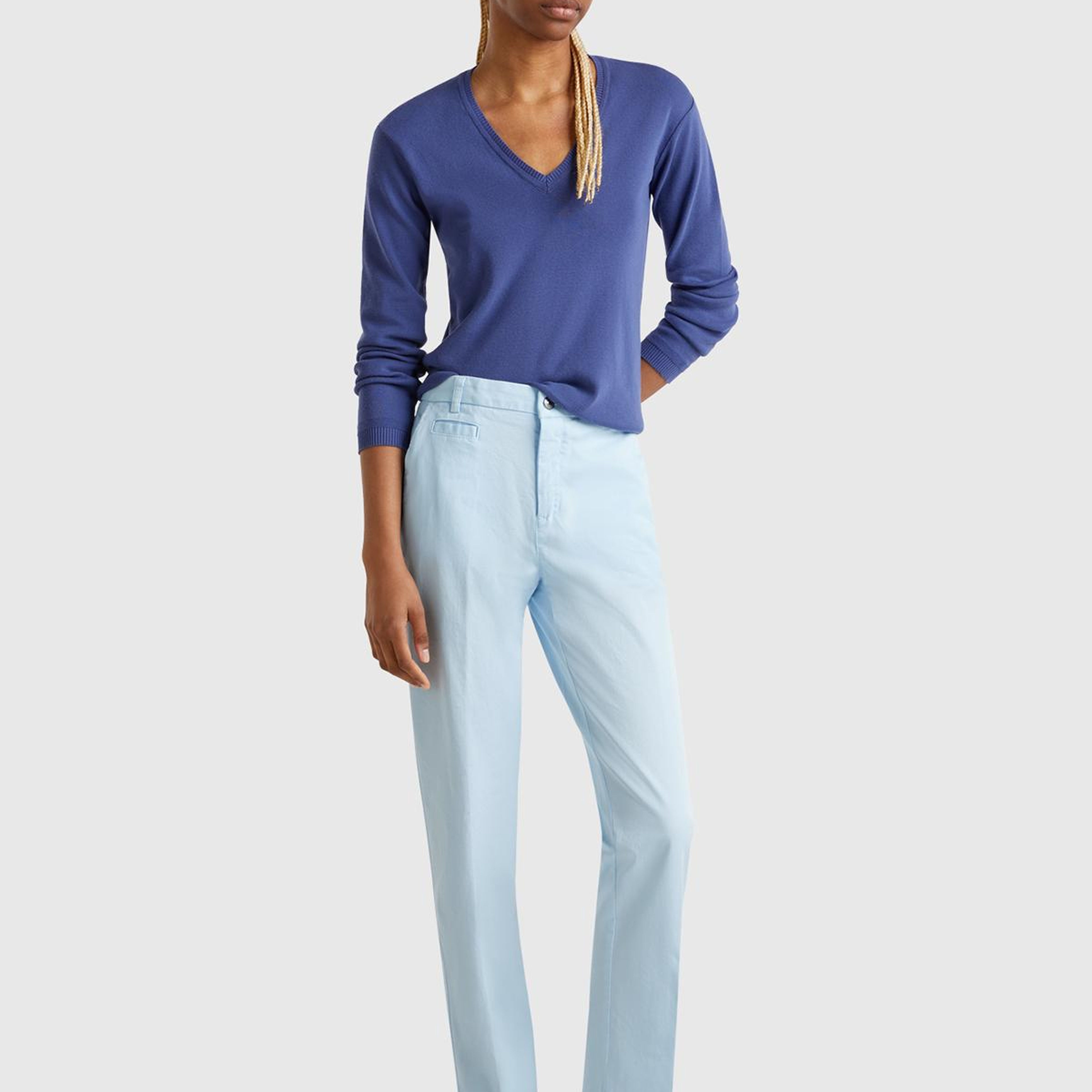 Kadın Açık Mavi Elastanlı Basic Chino Pantolon