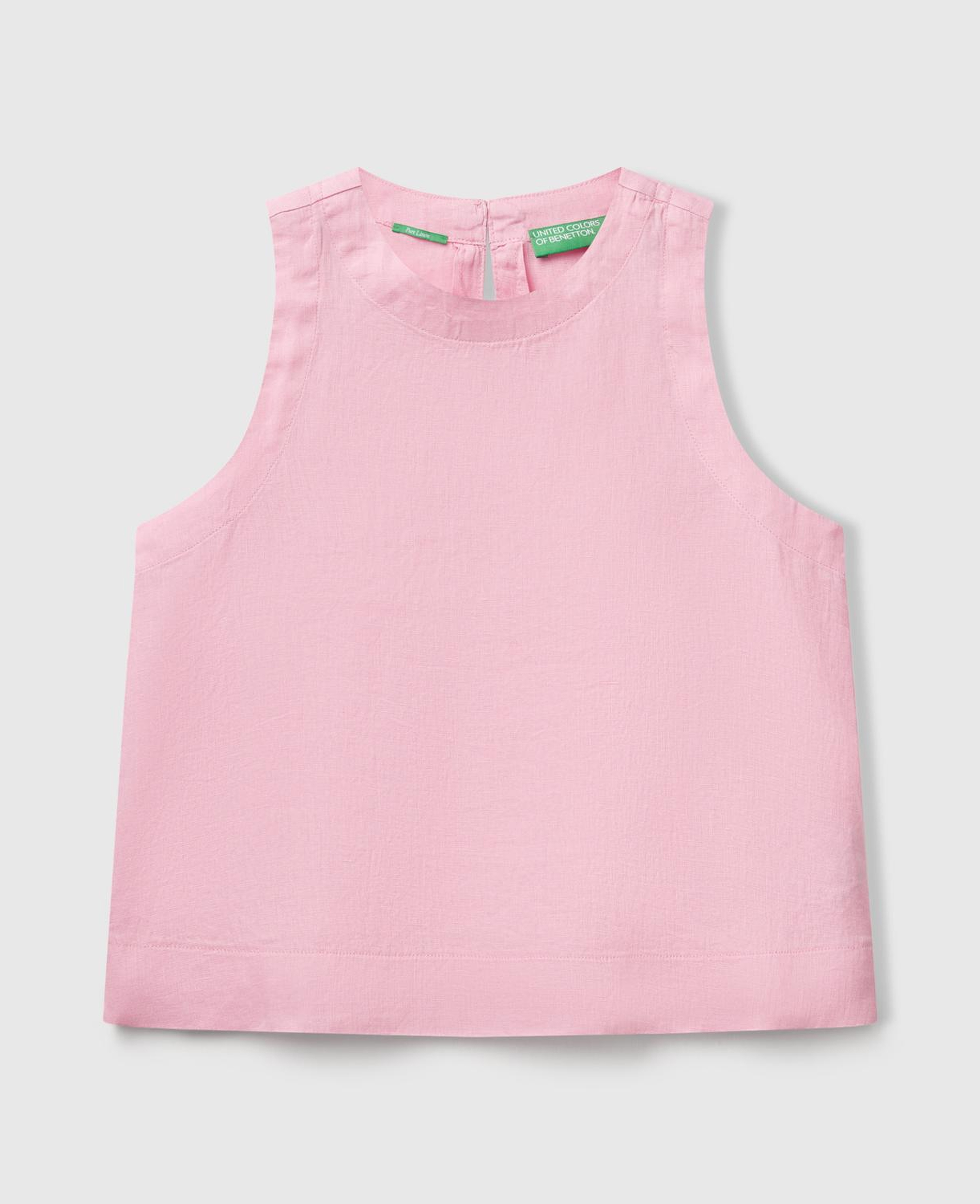 Kadın Pembe %100 Keten Kolsuz Bluz