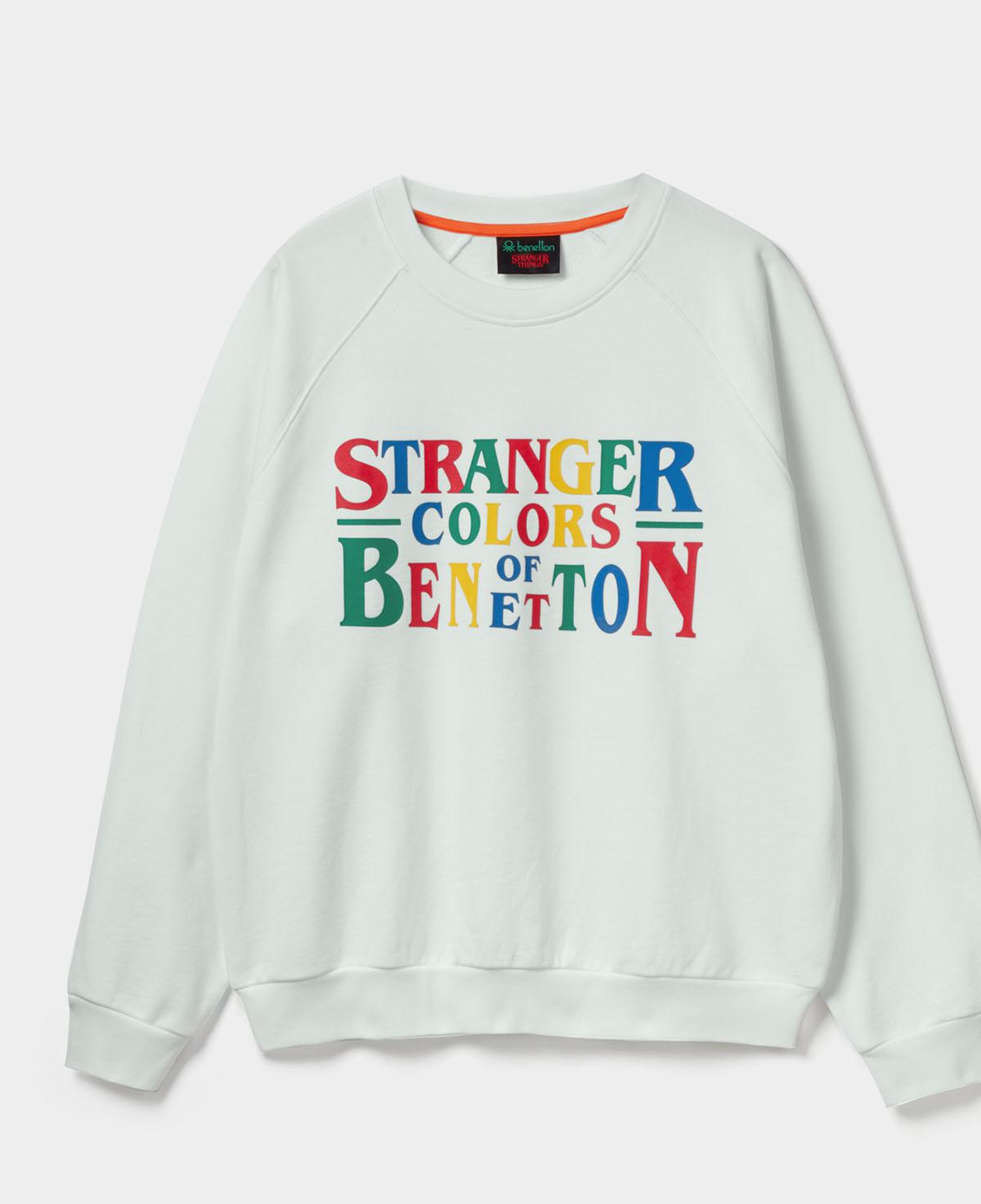 Erkek Beyaz %100 Pamuk Relaxed Fit Stranger Things Baskılı Sweatshirt