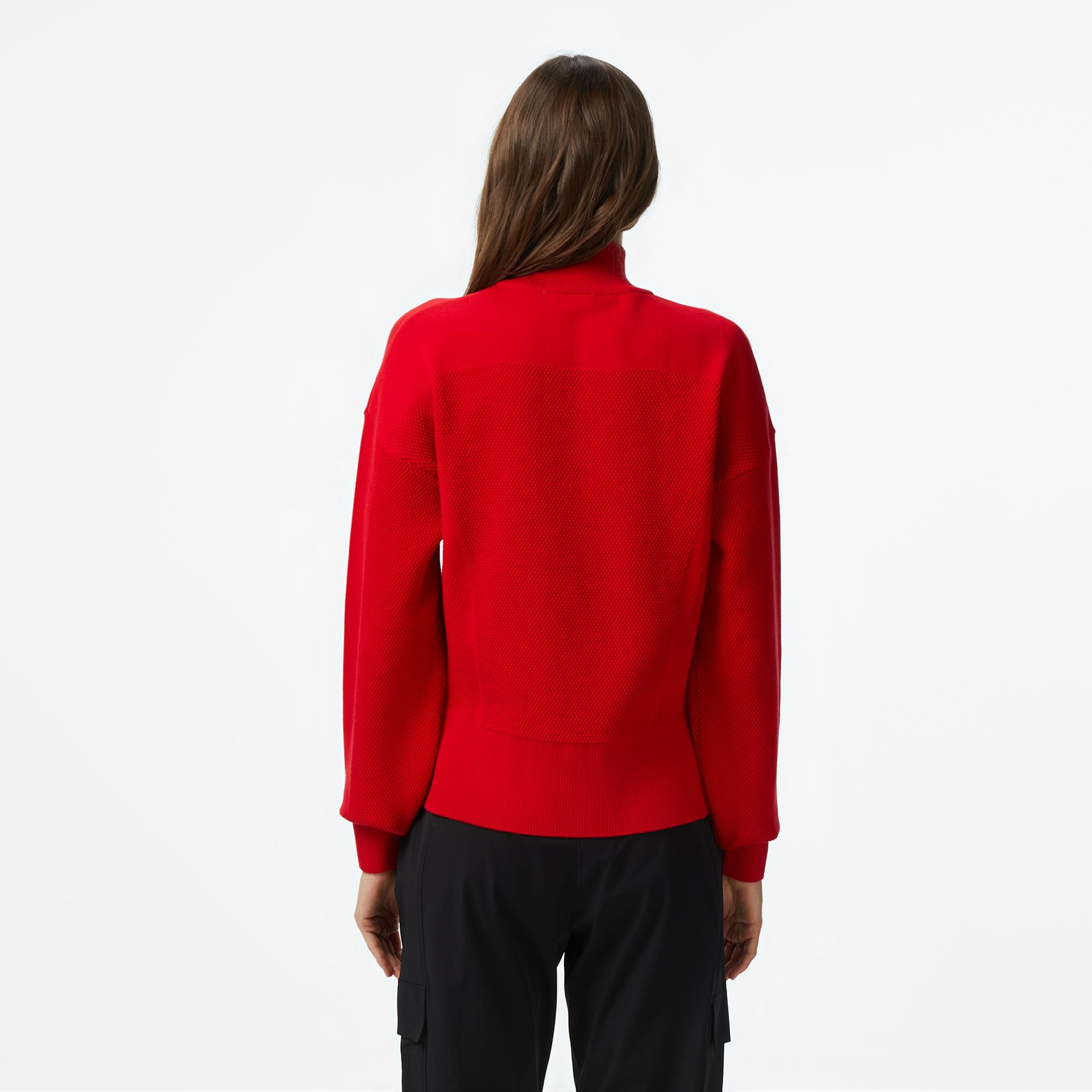 Lacoste Kadın Relaxed Fit Yarım Fermuarlı Kırmızı Kazak