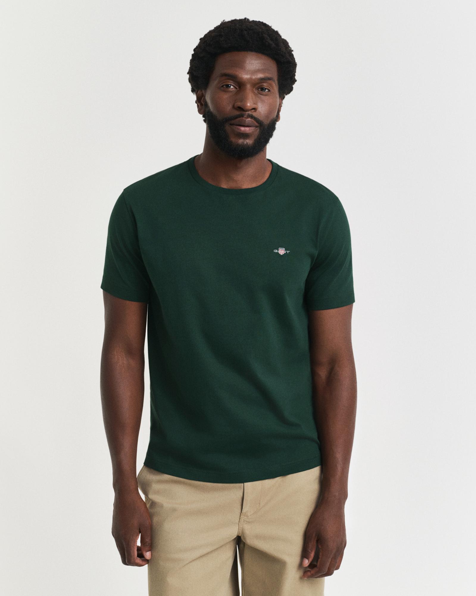 GANT Erkek Yeşil Regular Fit Bisiklet Yaka T-Shirt