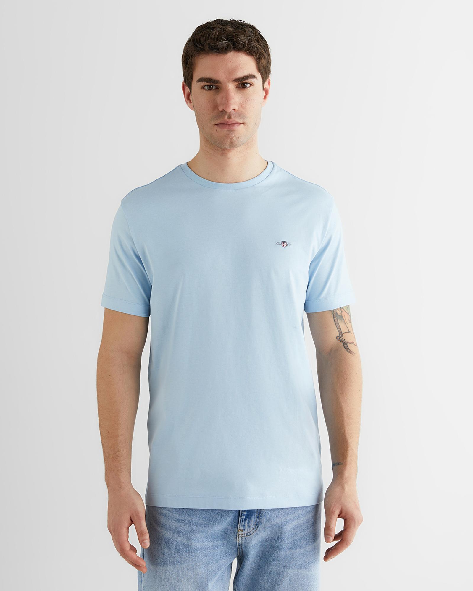 GANT Erkek Mavi Regular Fit Bisiklet Yaka T-Shirt