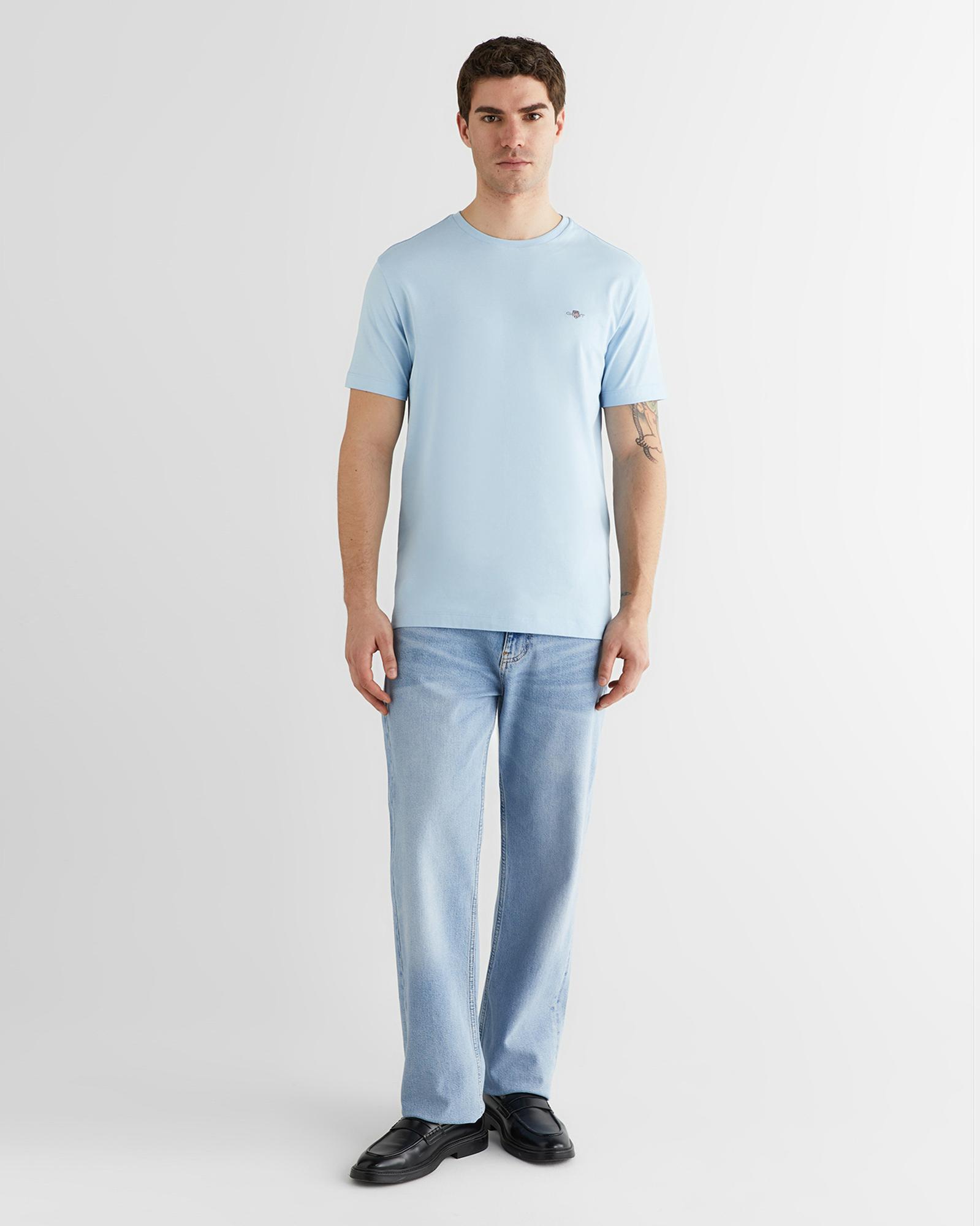 GANT Erkek Mavi Regular Fit Bisiklet Yaka T-Shirt