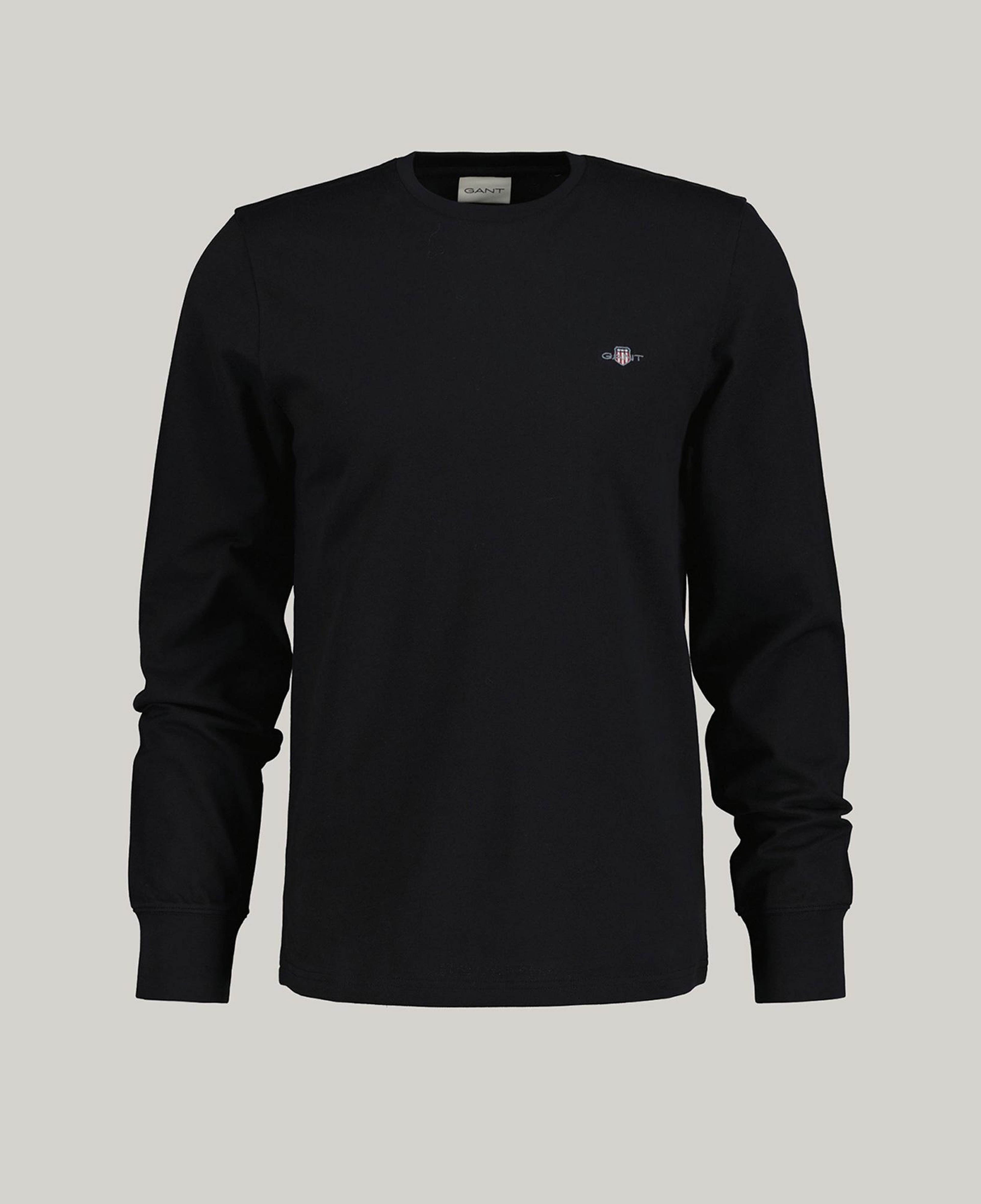 GANT Erkek Siyah Slim Fit Bisiklet Yaka Uzun Kollu T-Shirt