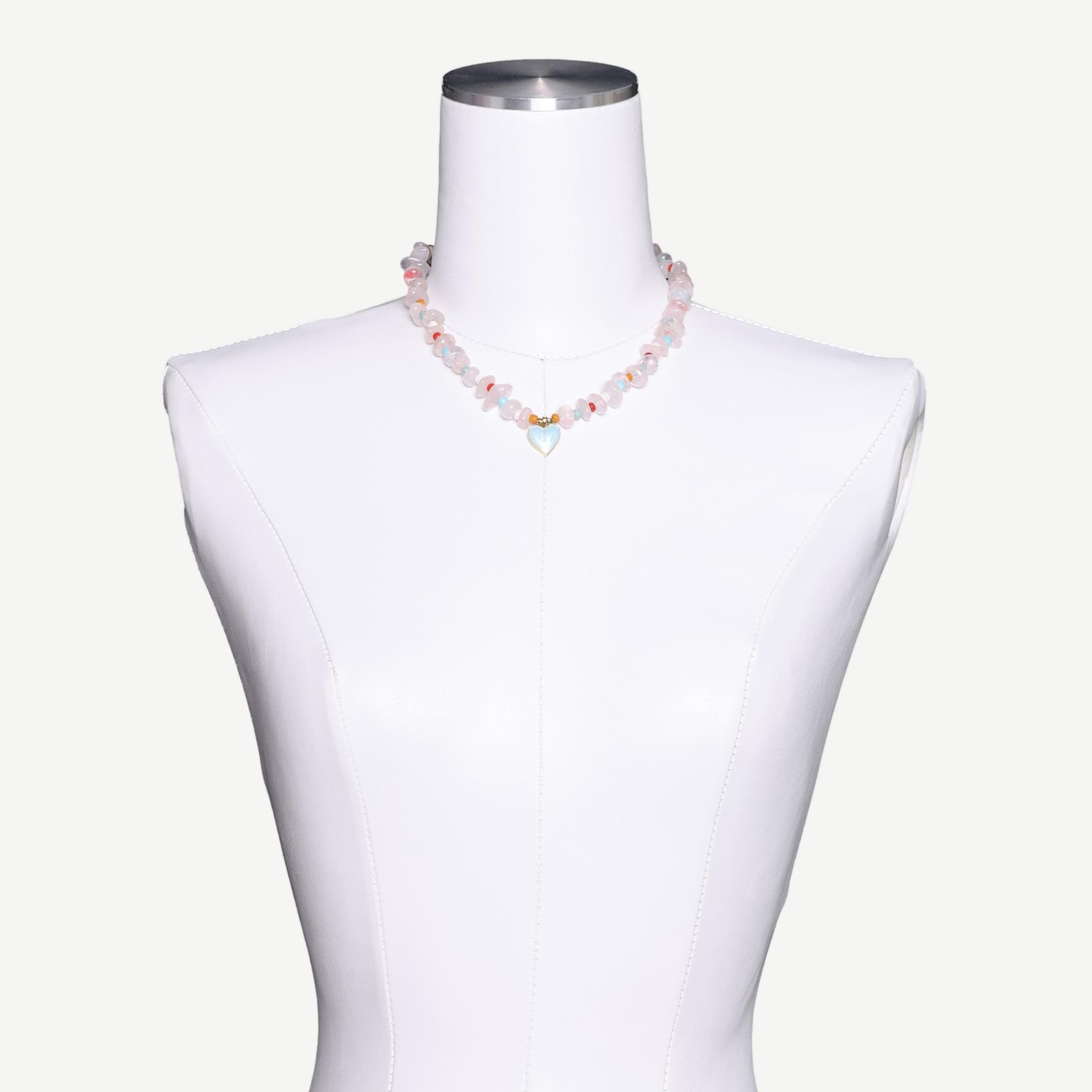 YARGICI Pembe Kuvars Ve Cam Taşlı Kolye