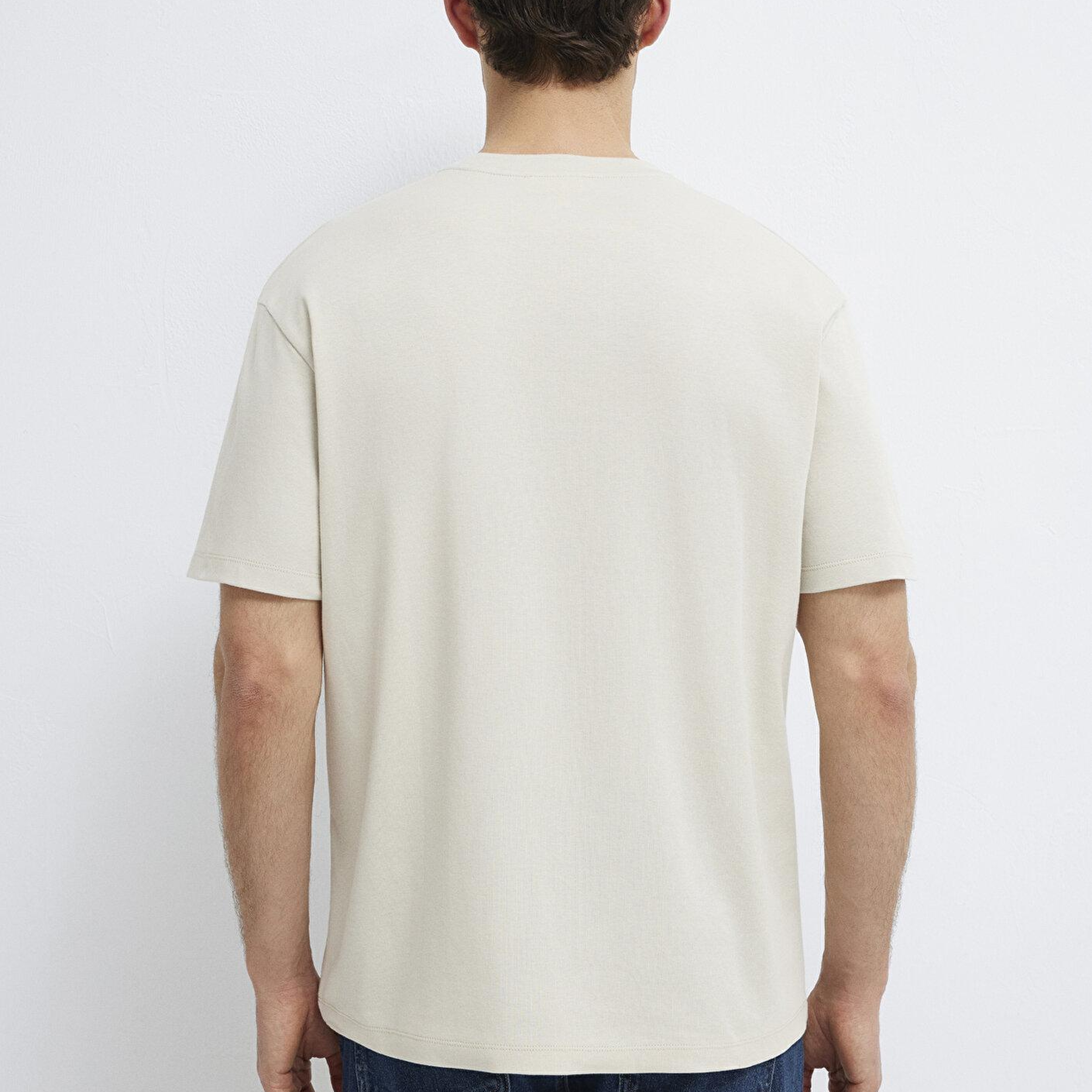 Mavi Baskılı Bej Tişört Loose Fit / Bol Rahat Kesim 0613601-70144