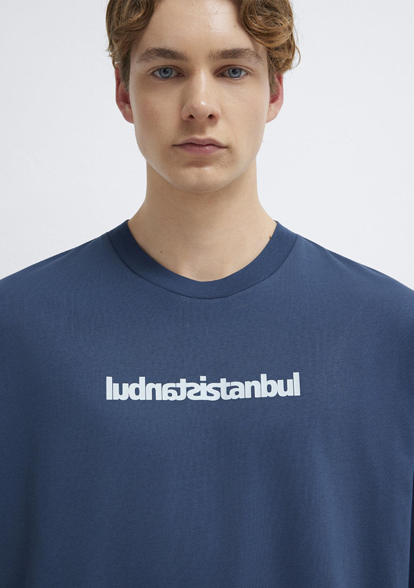 Mavi İstanbul Baskılı Mavi Tişört Oversize / Geniş Kesim 0613591-80790