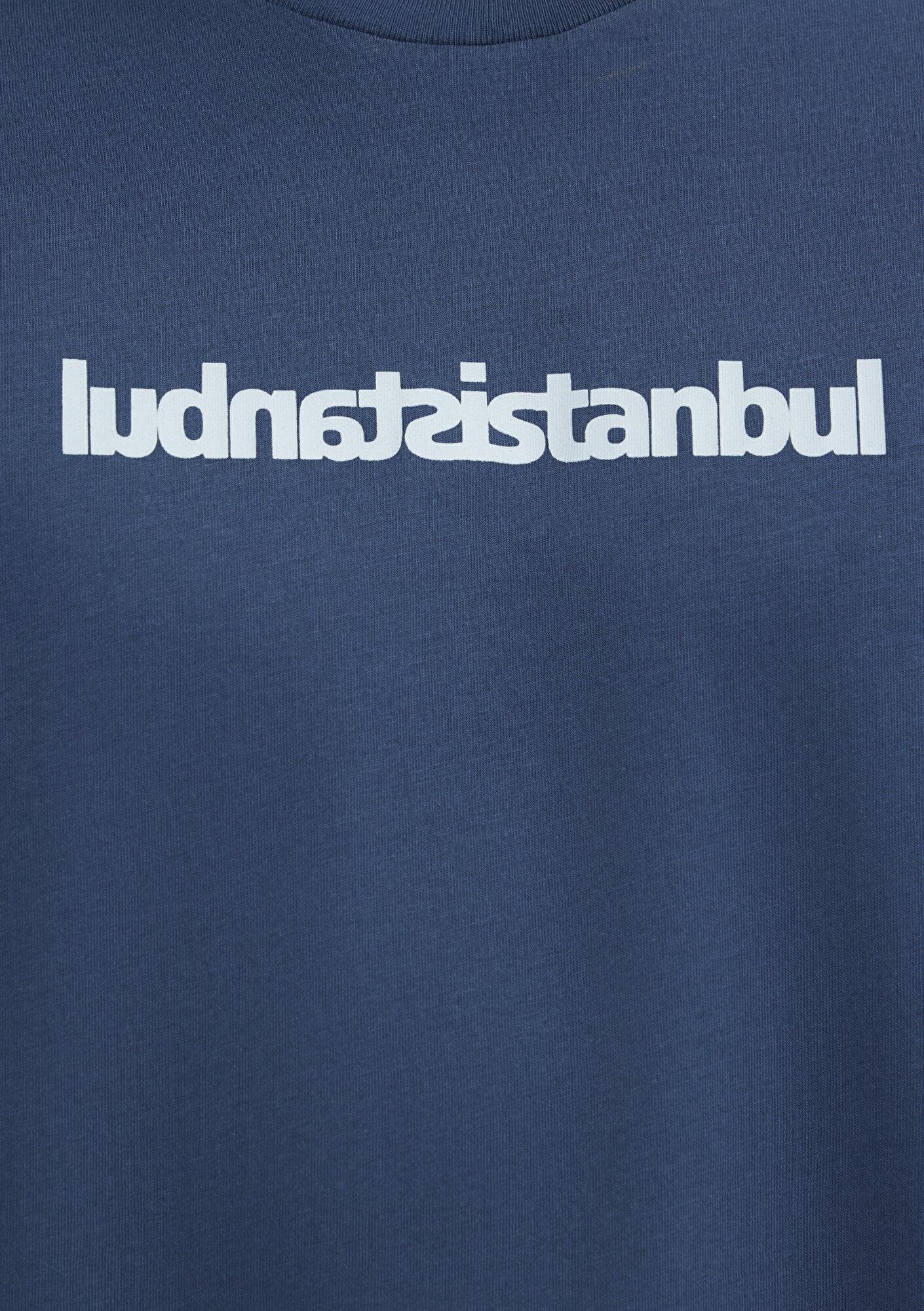 Mavi İstanbul Baskılı Mavi Tişört Oversize / Geniş Kesim 0613591-80790