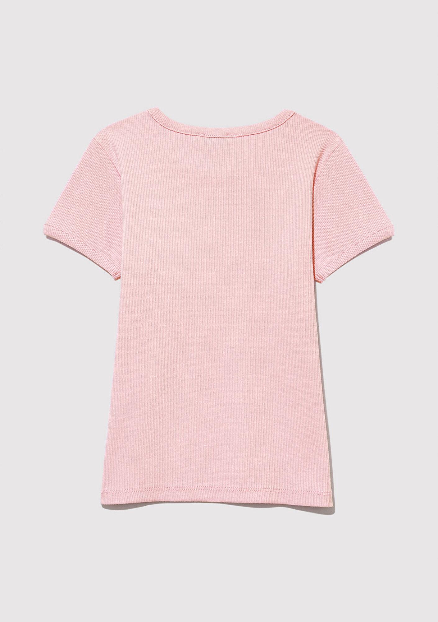 Mavi Fitilli Pembe Basic Tişört Fitted / Vücuda Oturan Kesim 7610260-86953