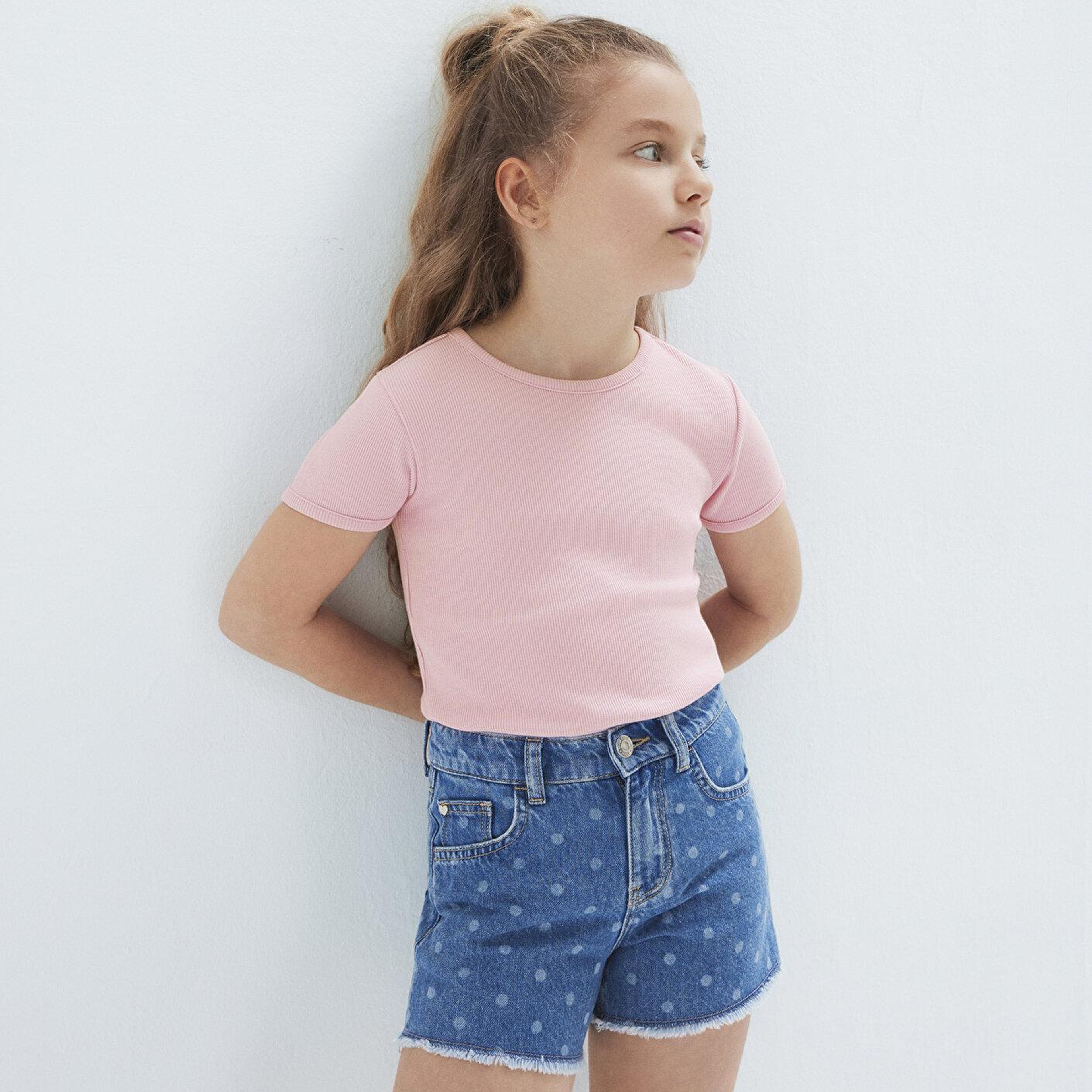 Mavi Fitilli Pembe Basic Tişört Fitted / Vücuda Oturan Kesim 7610260-86953