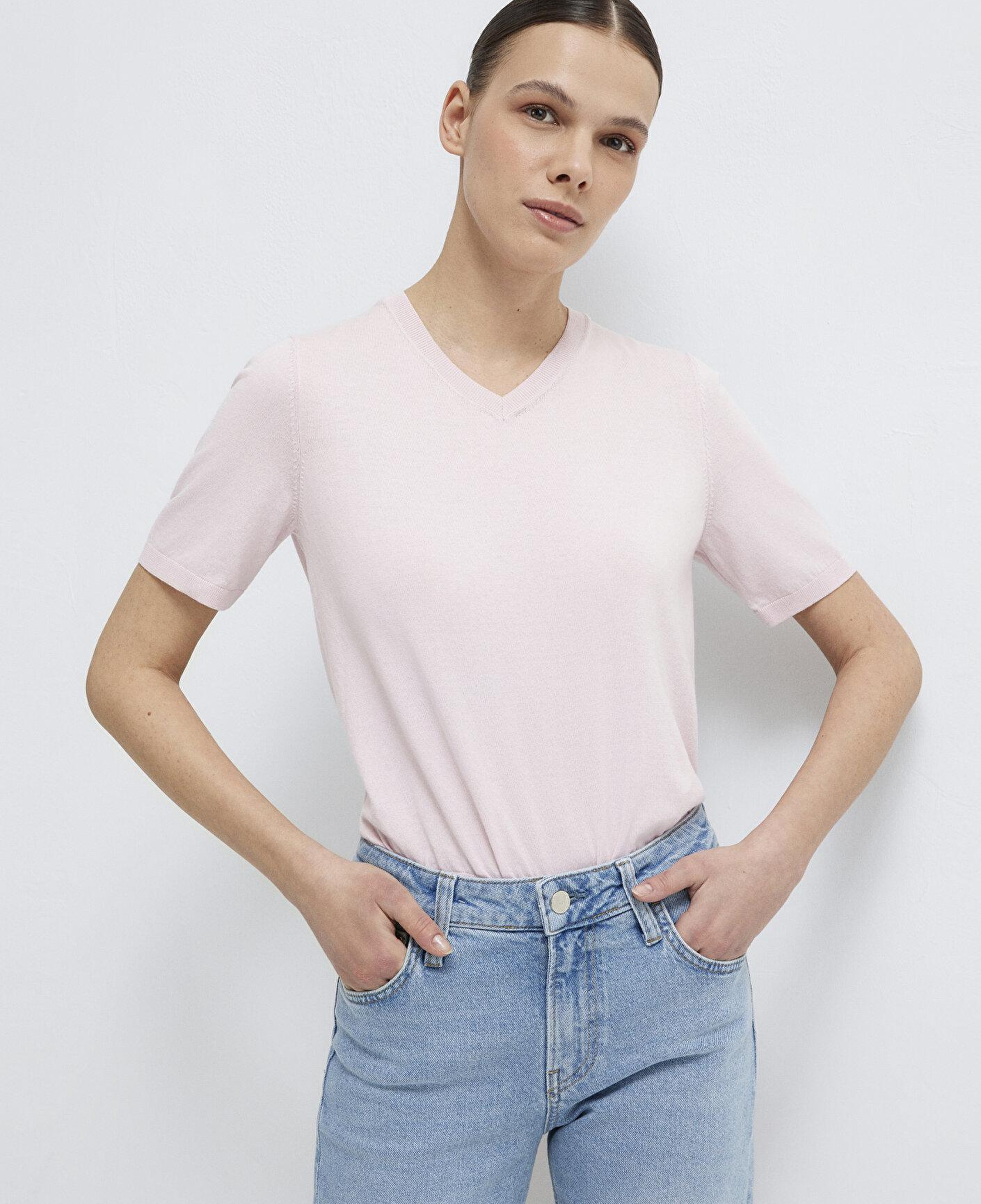 Mavi V Yaka Pembe Triko Regular Fit / Normal Kesim 1710868-70969