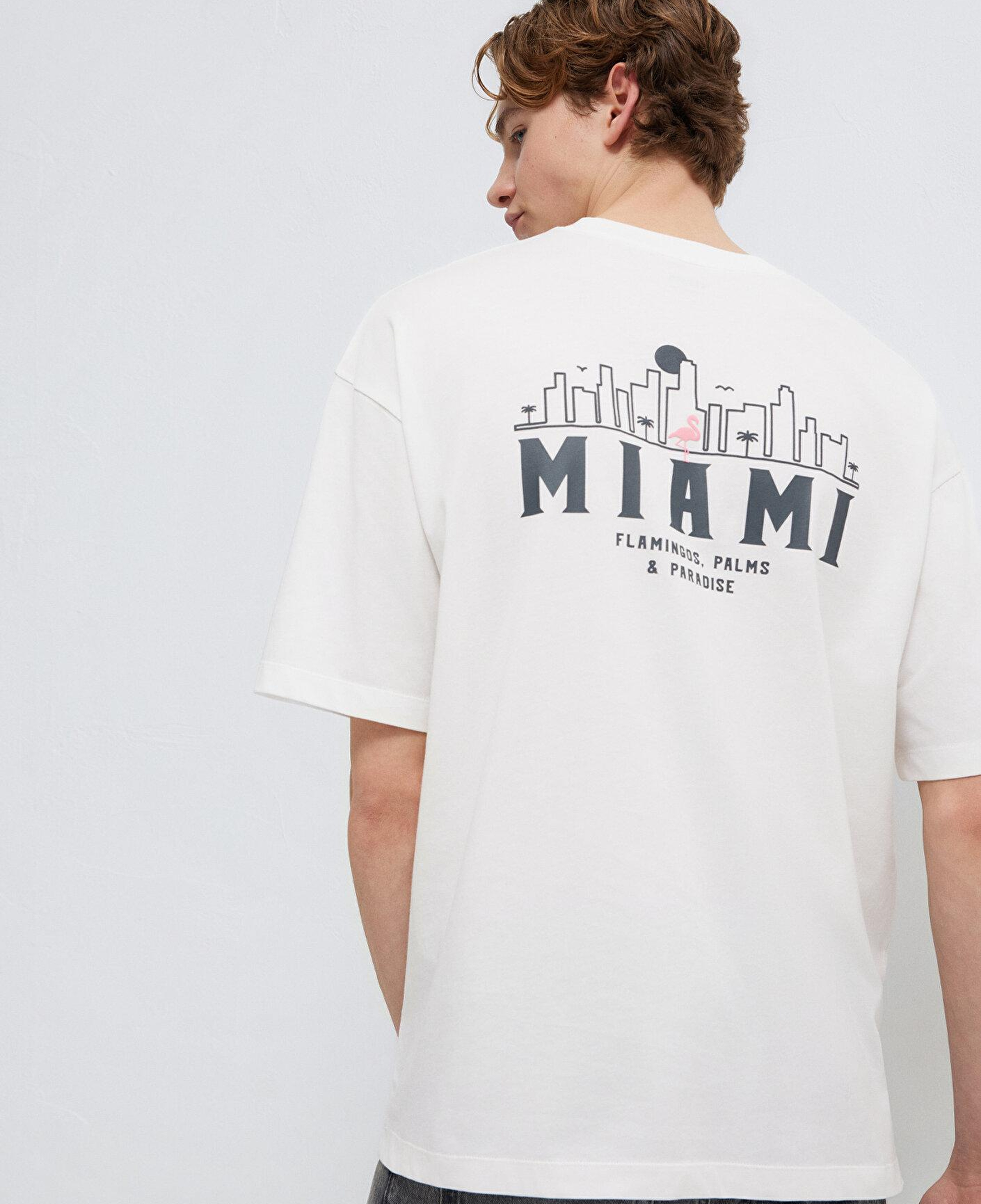 Mavi Miami Baskılı Ekru Tişört Oversize / Geniş Kesim 0613296-70057