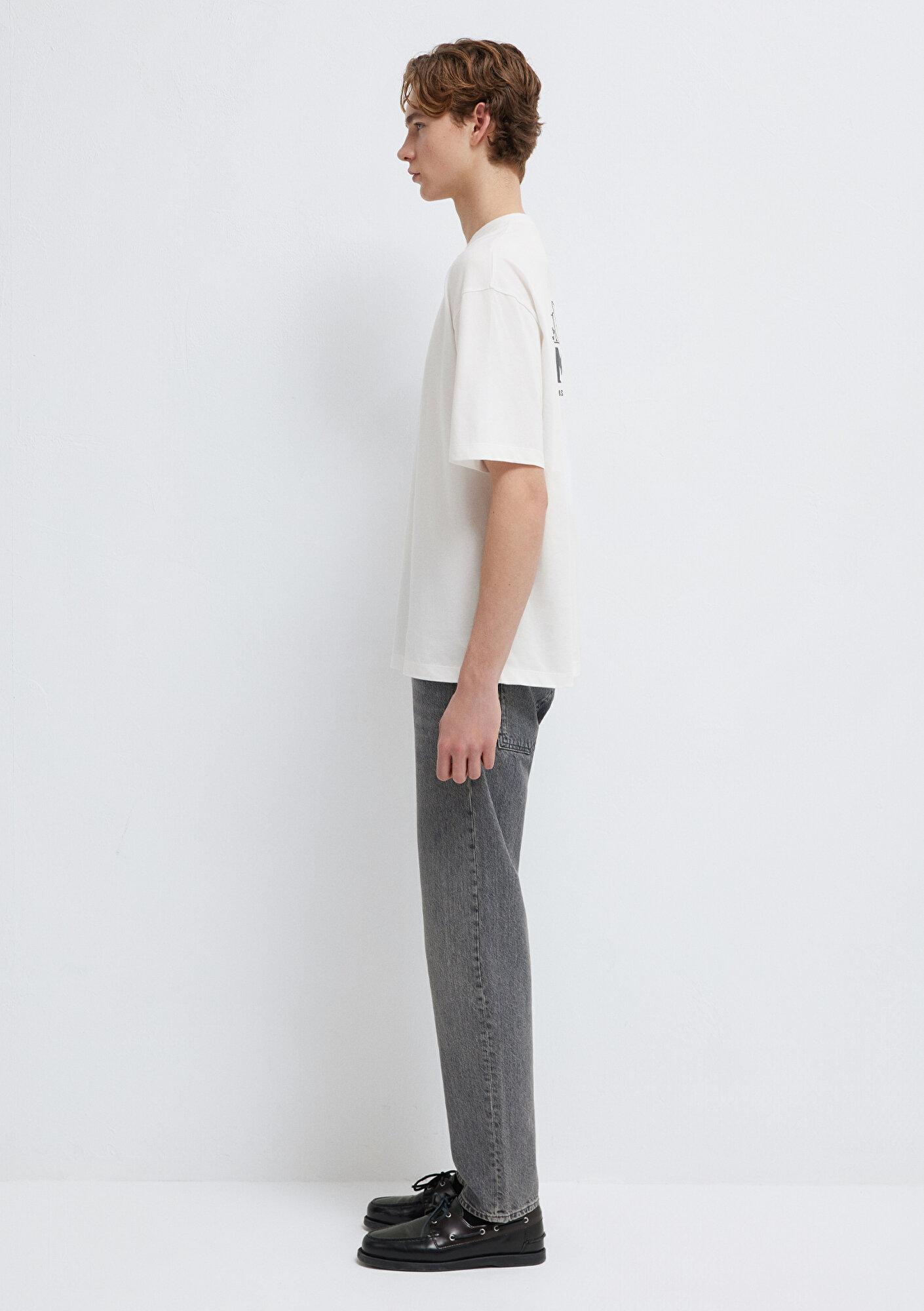 Mavi Miami Baskılı Ekru Tişört Oversize / Geniş Kesim 0613296-70057