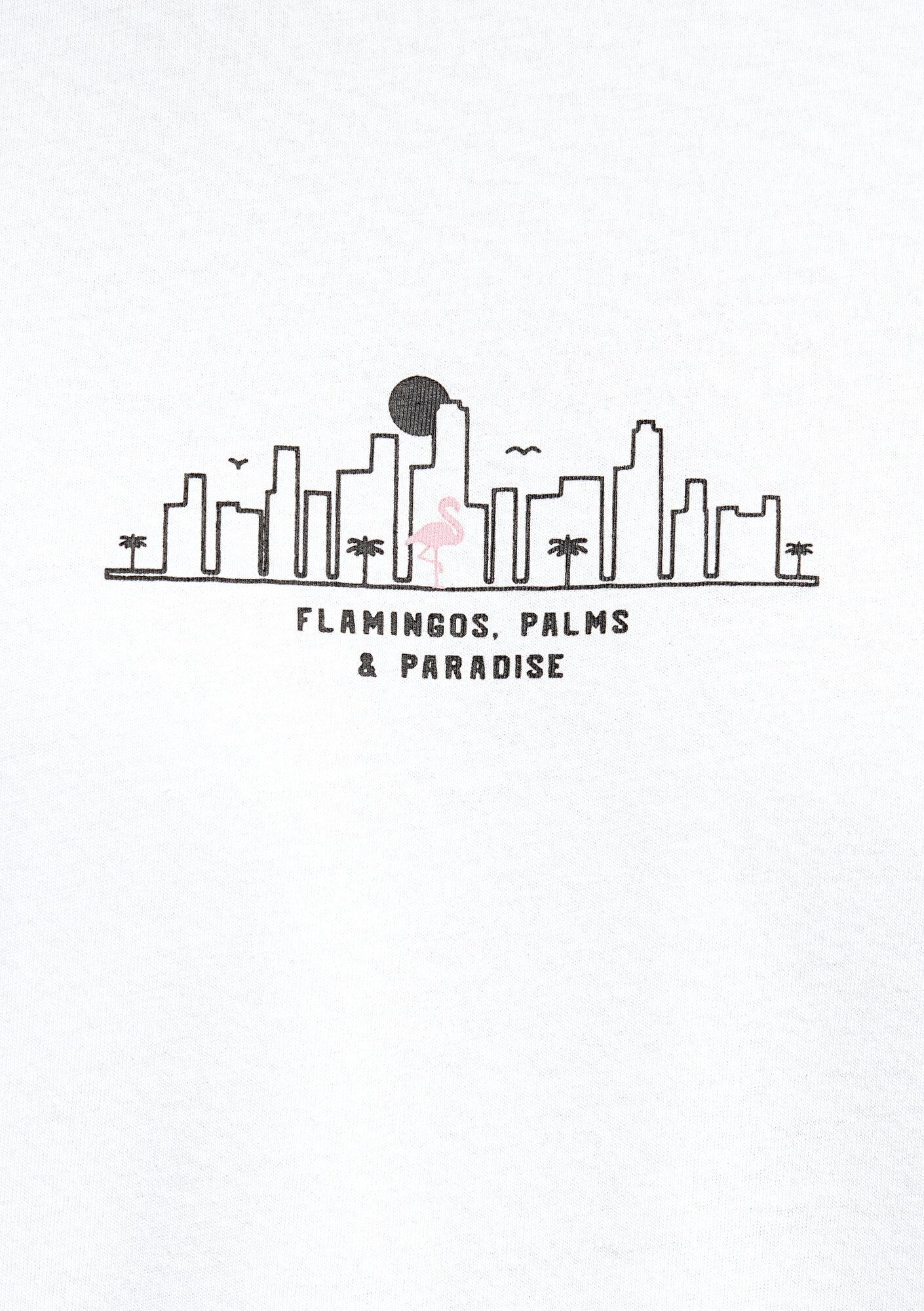 Mavi Miami Baskılı Ekru Tişört Oversize / Geniş Kesim 0613296-70057