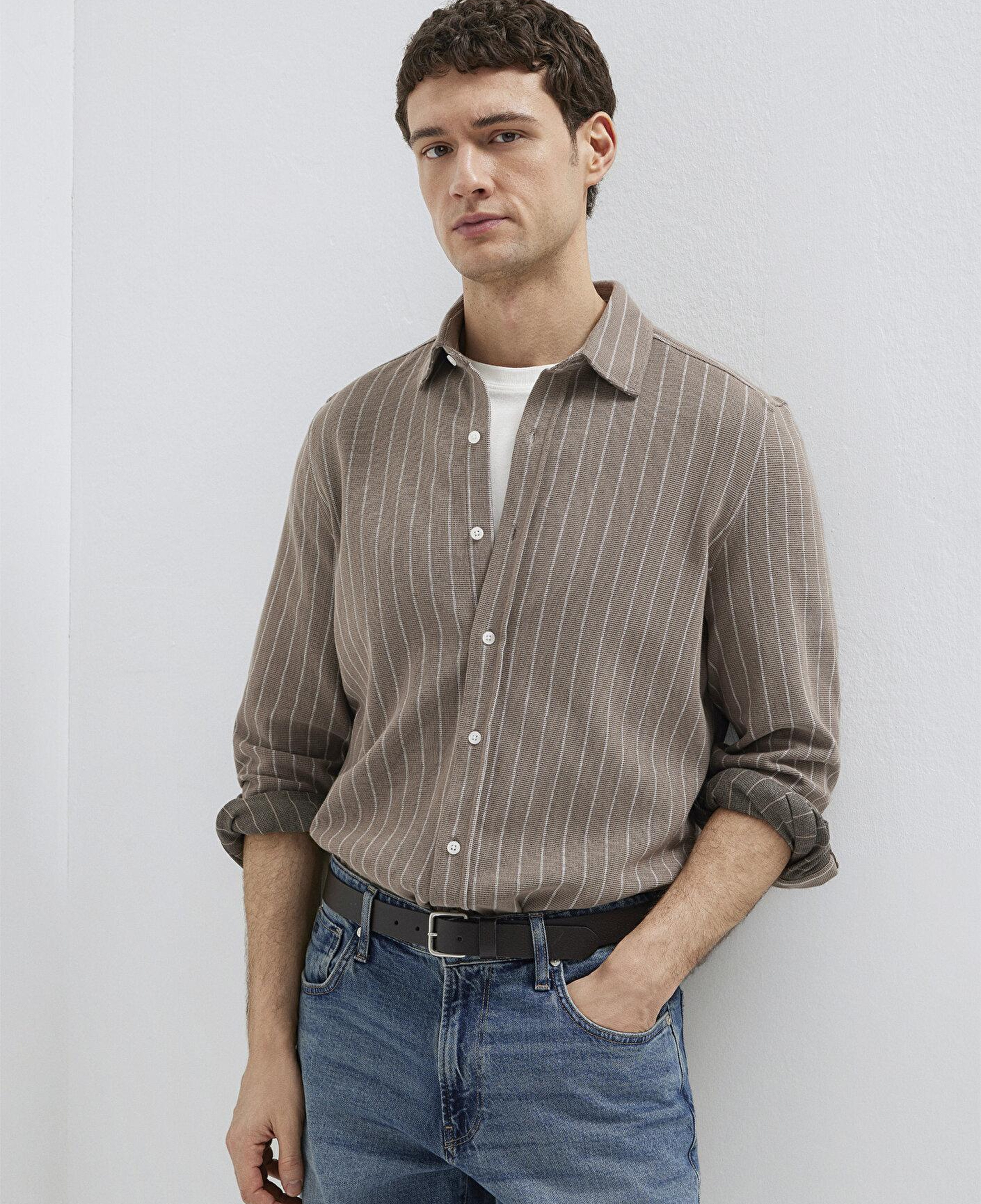 Mavi Çizgili Kahverengi Gömlek Regular Fit / Normal Kesim 0211998-91553