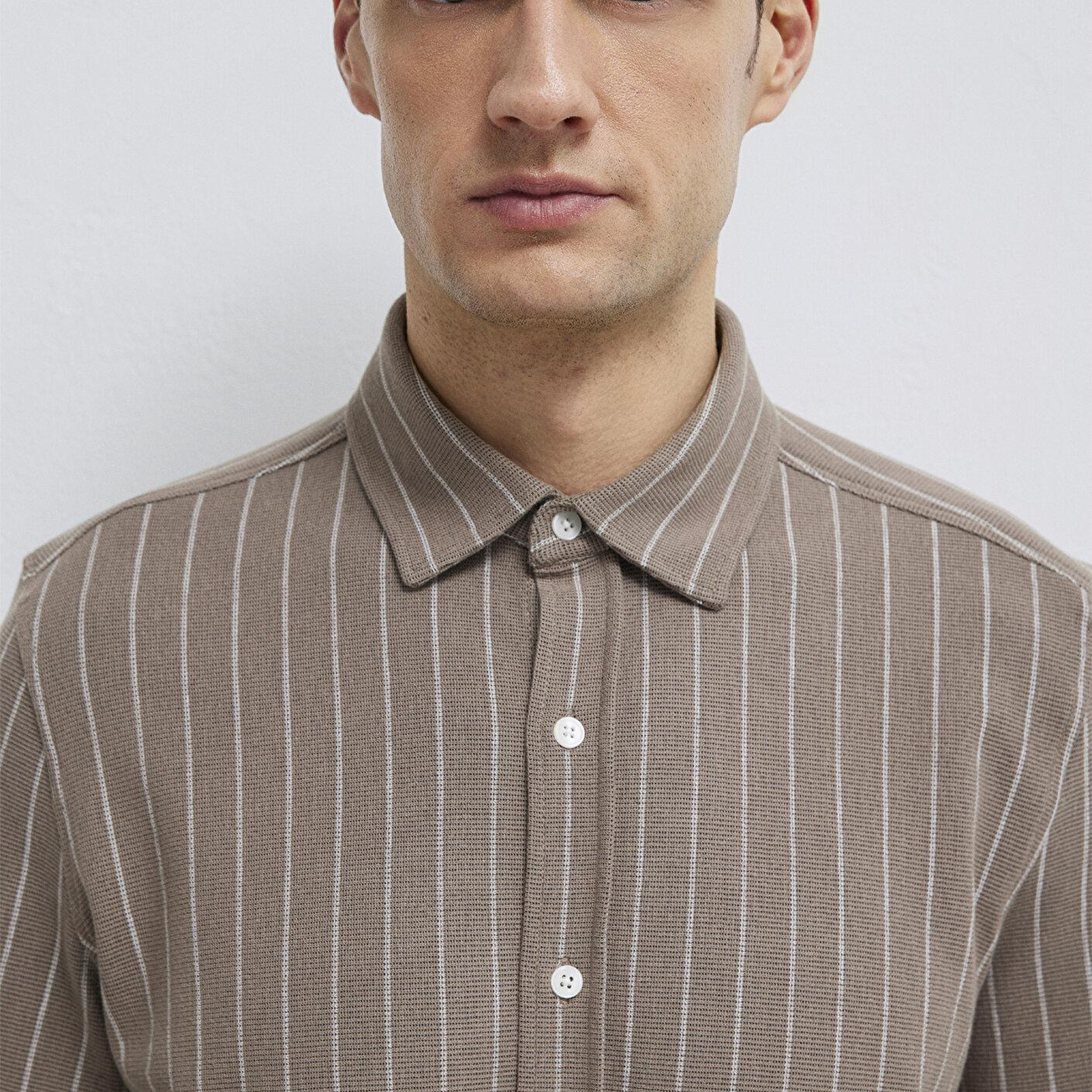 Mavi Çizgili Kahverengi Gömlek Regular Fit / Normal Kesim 0211998-91553