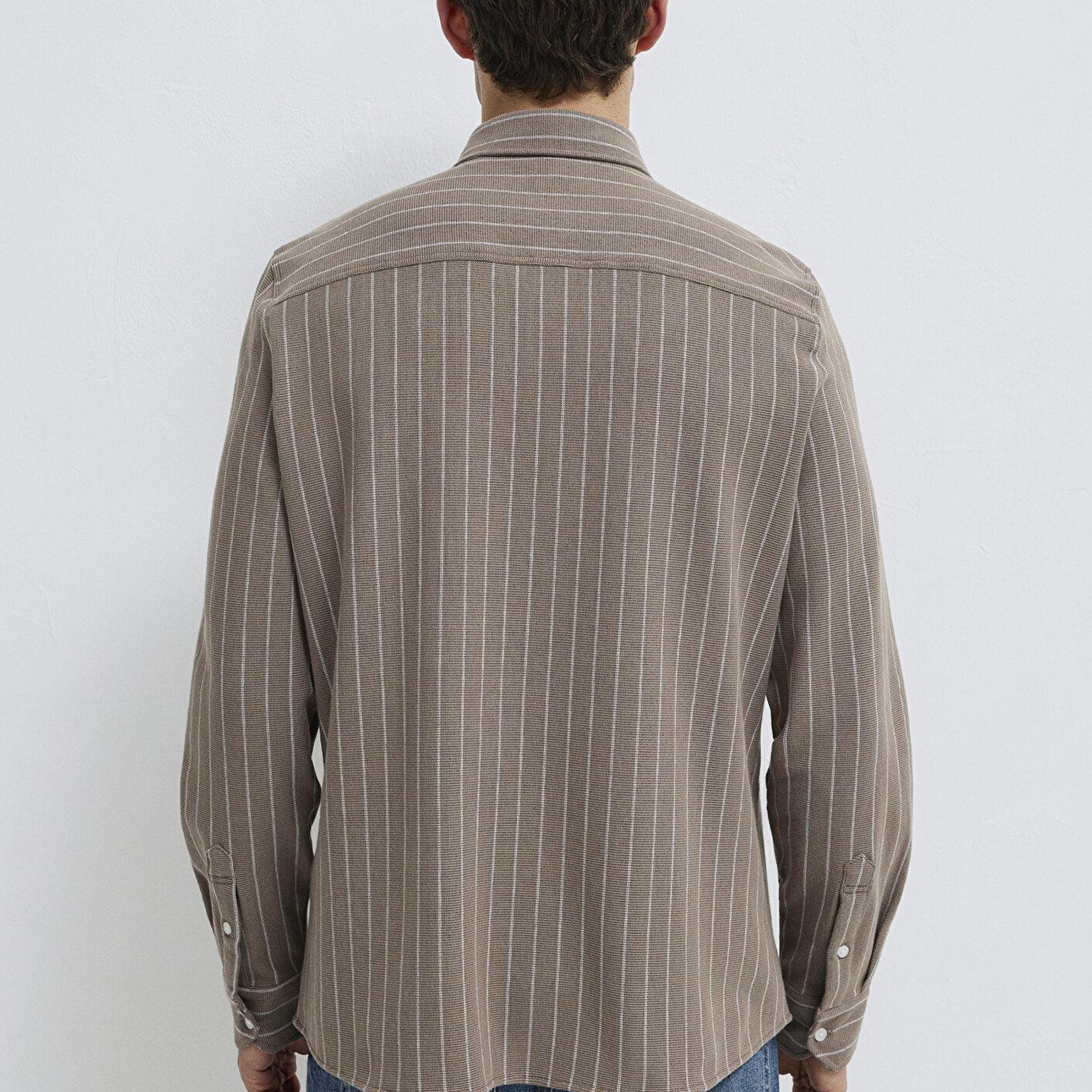 Mavi Çizgili Kahverengi Gömlek Regular Fit / Normal Kesim 0211998-91553