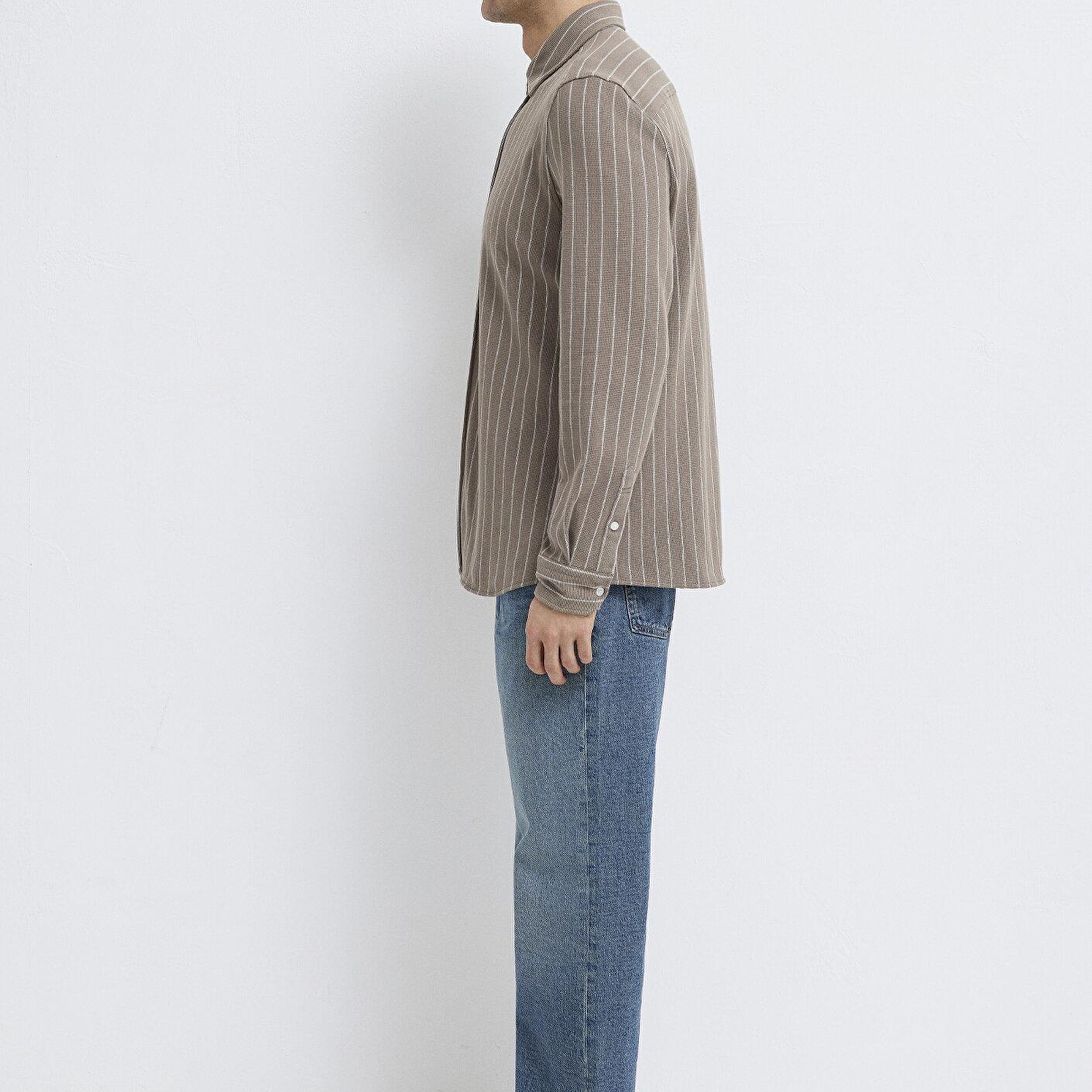 Mavi Çizgili Kahverengi Gömlek Regular Fit / Normal Kesim 0211998-91553